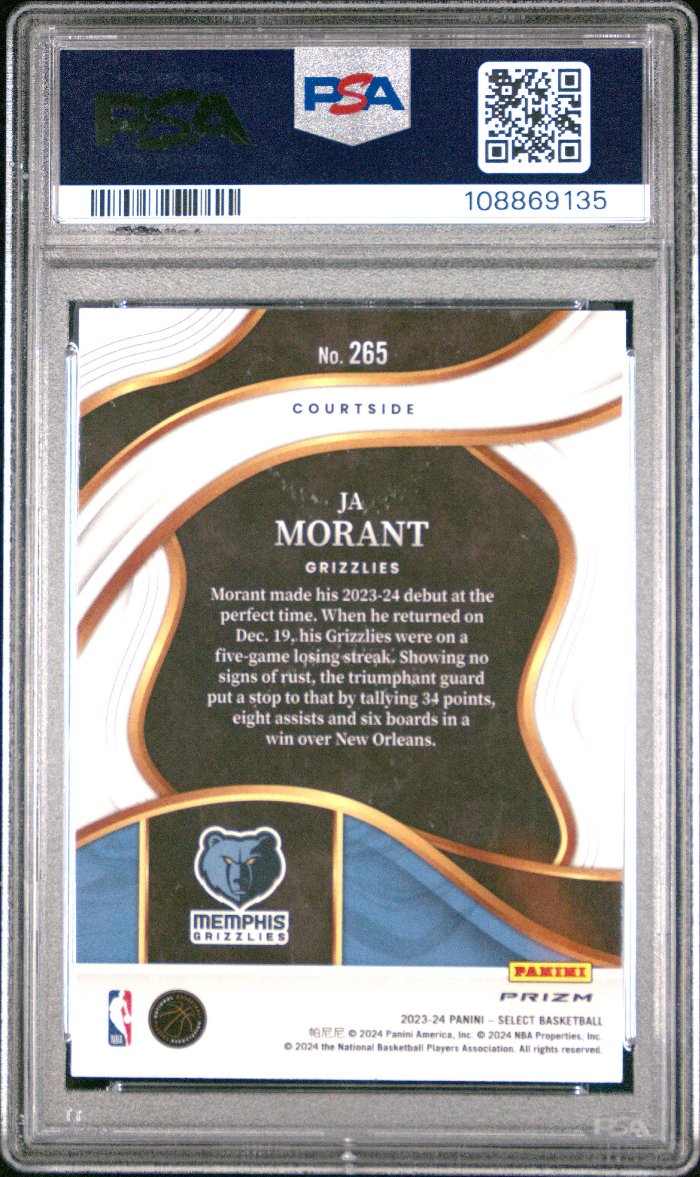 2023 Panini Select 265 Ja Morant Zebra Prizm PSA 10