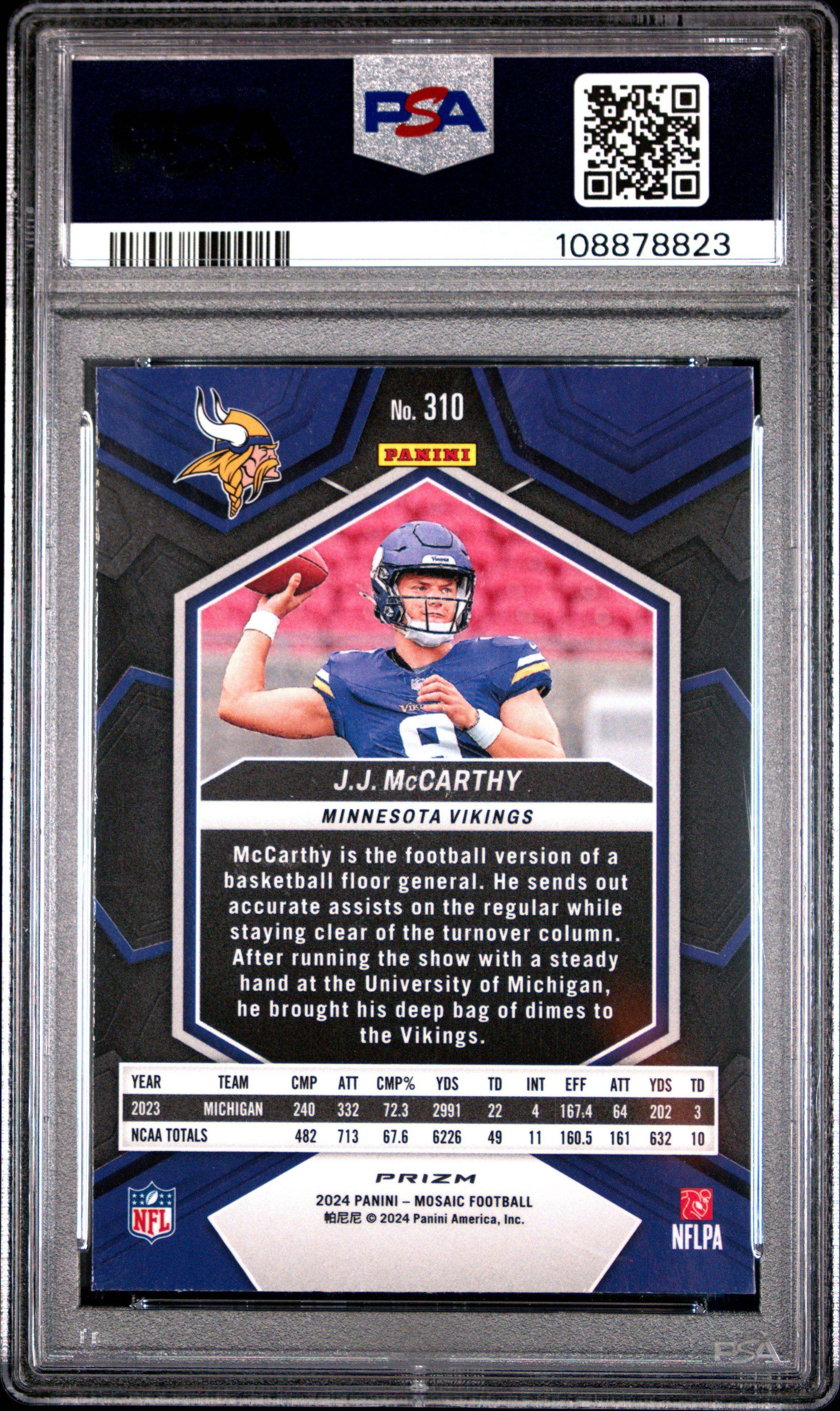 2024 Panini Mosaic 310 Jj Mccarthy Silver No Huddle PSA 9 Graded