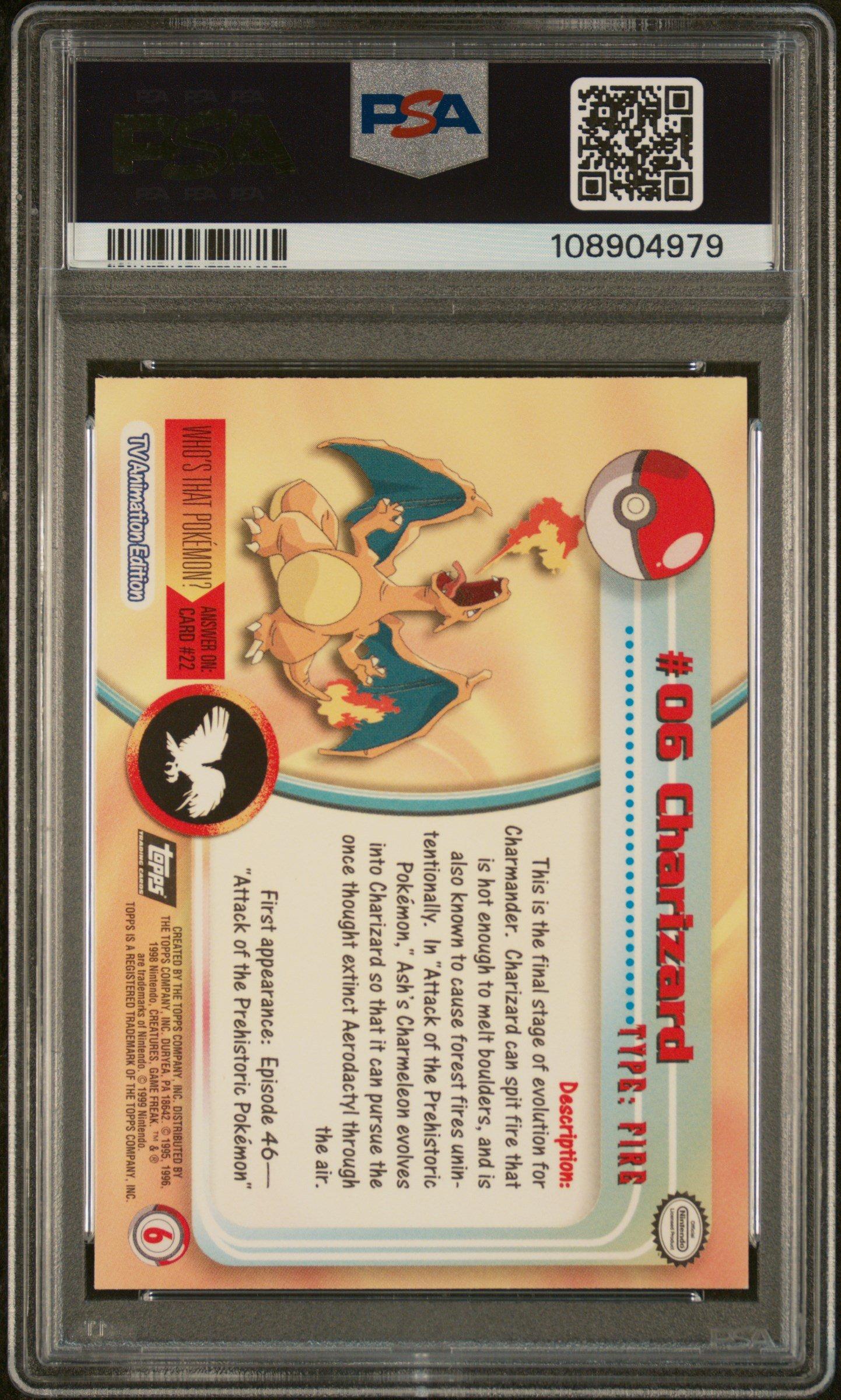 1999 Topps Pokemon Tv 6 Charizard Foil PSA