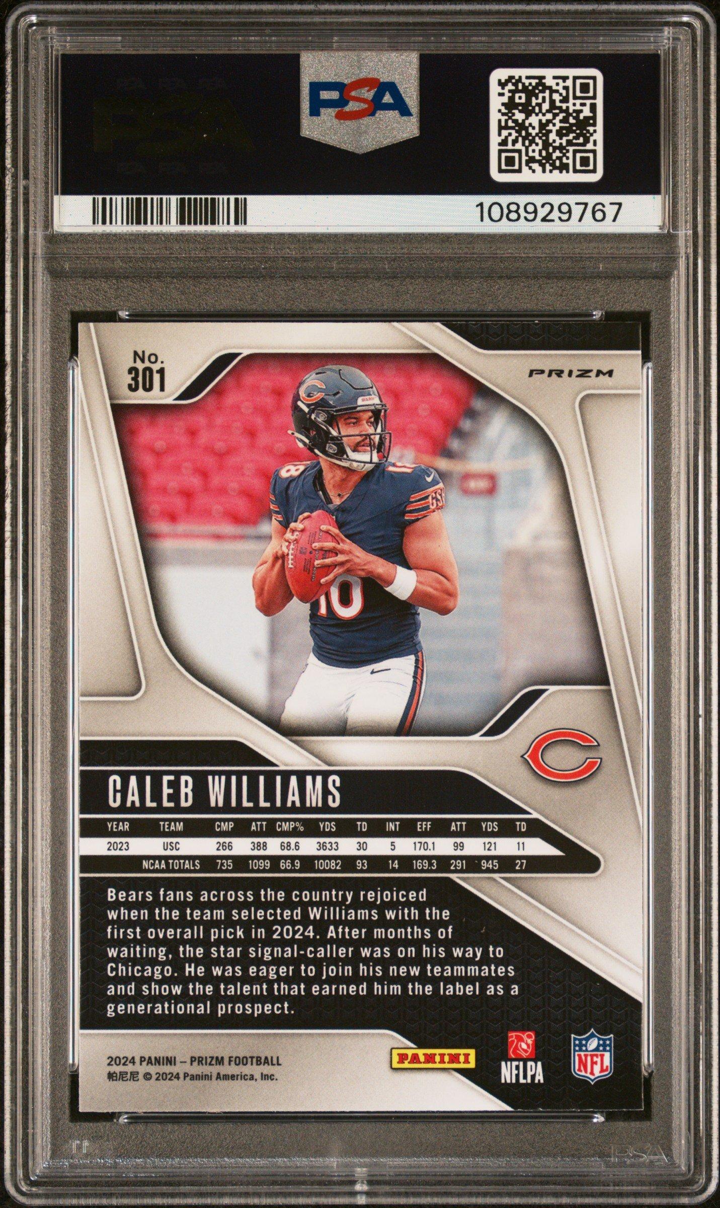 2024 Panini Prizm 301 Caleb Williams Lazer Prizm PSA 9