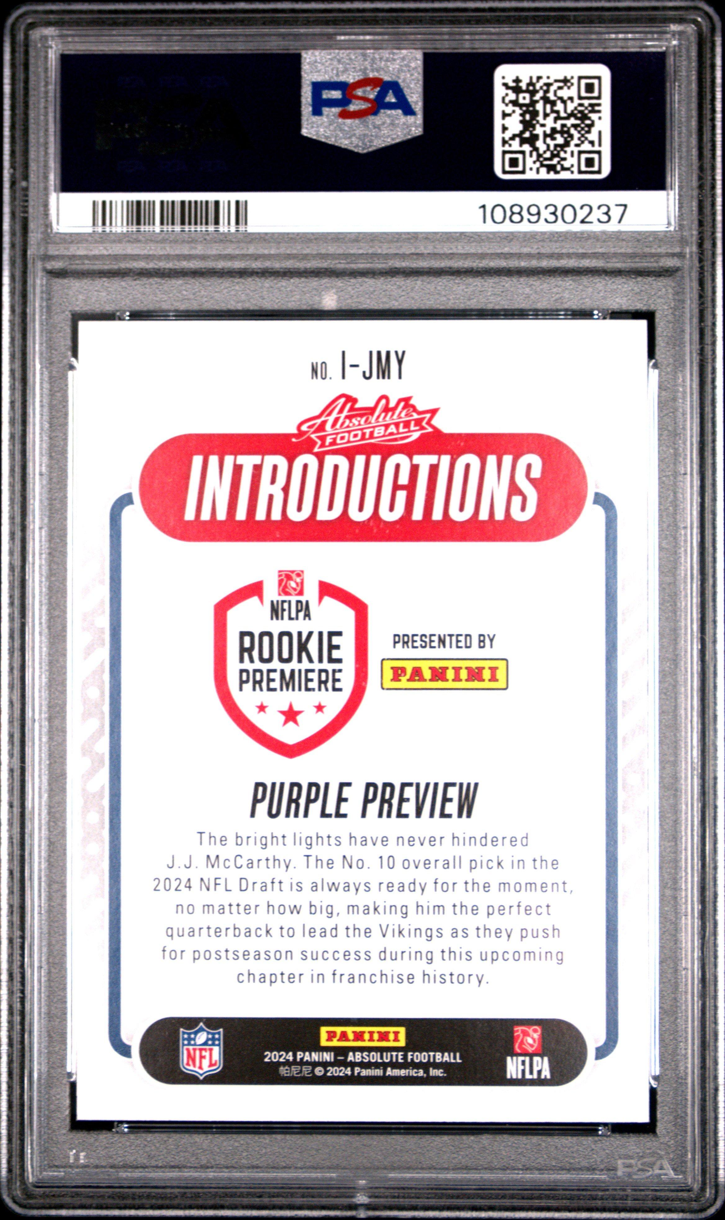 2024 Panini Absolute Introductions Ijmy Jj Mccarthy PSA 10