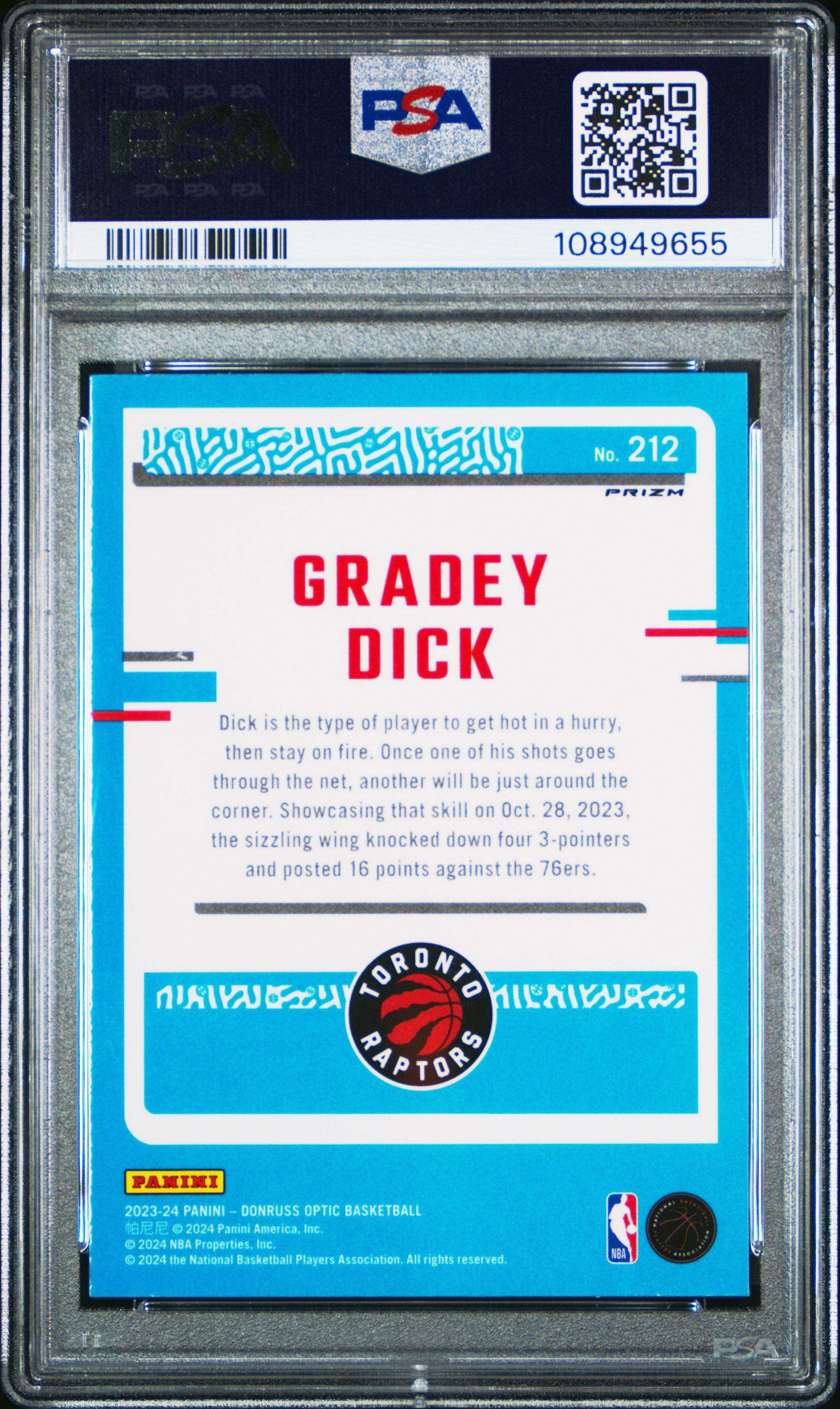 2023 Panini Donruss Optic 212 Gradey Dick Hyper Pink PSA 10