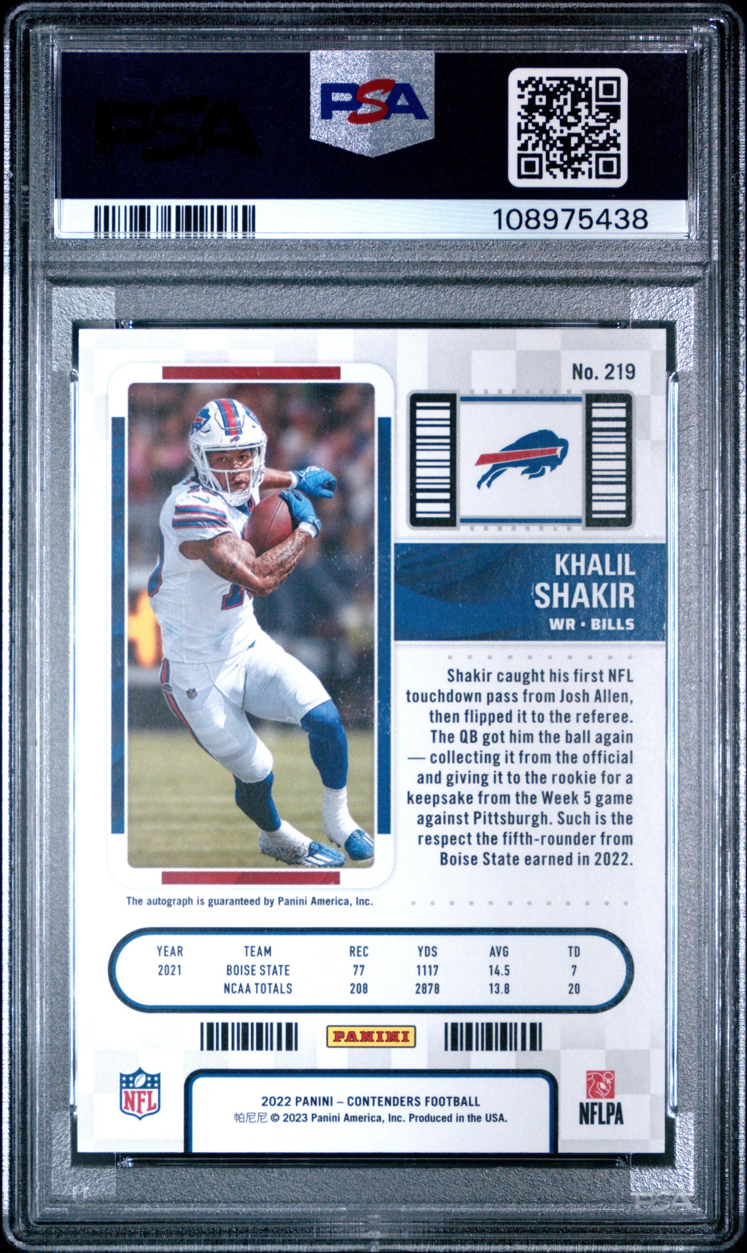 2022 Panini Contenders 219 Khalil Shakir Autograph PSA 10