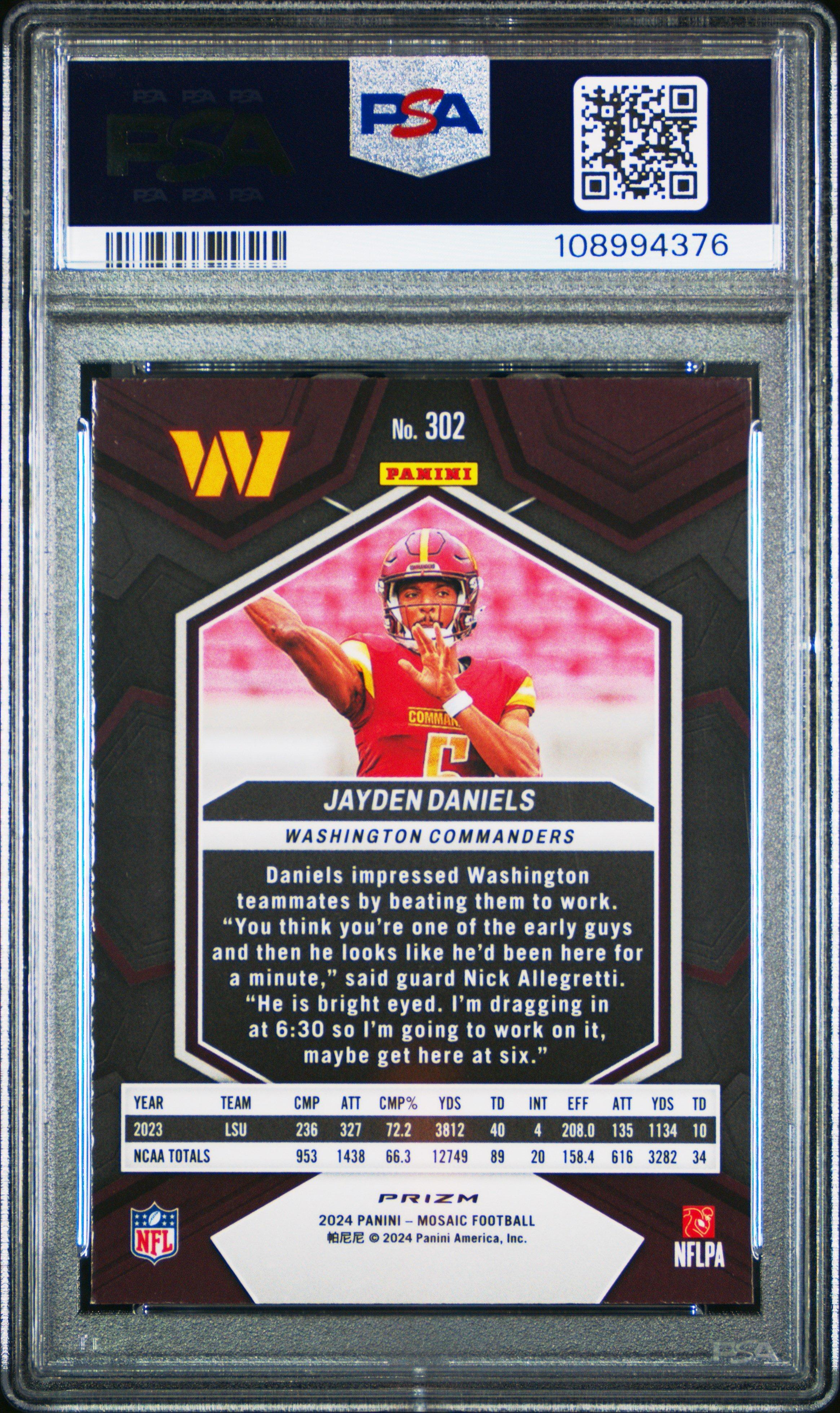 2024 Panini Mosaic 302 Jayden Daniels Camo Pink PSA 9