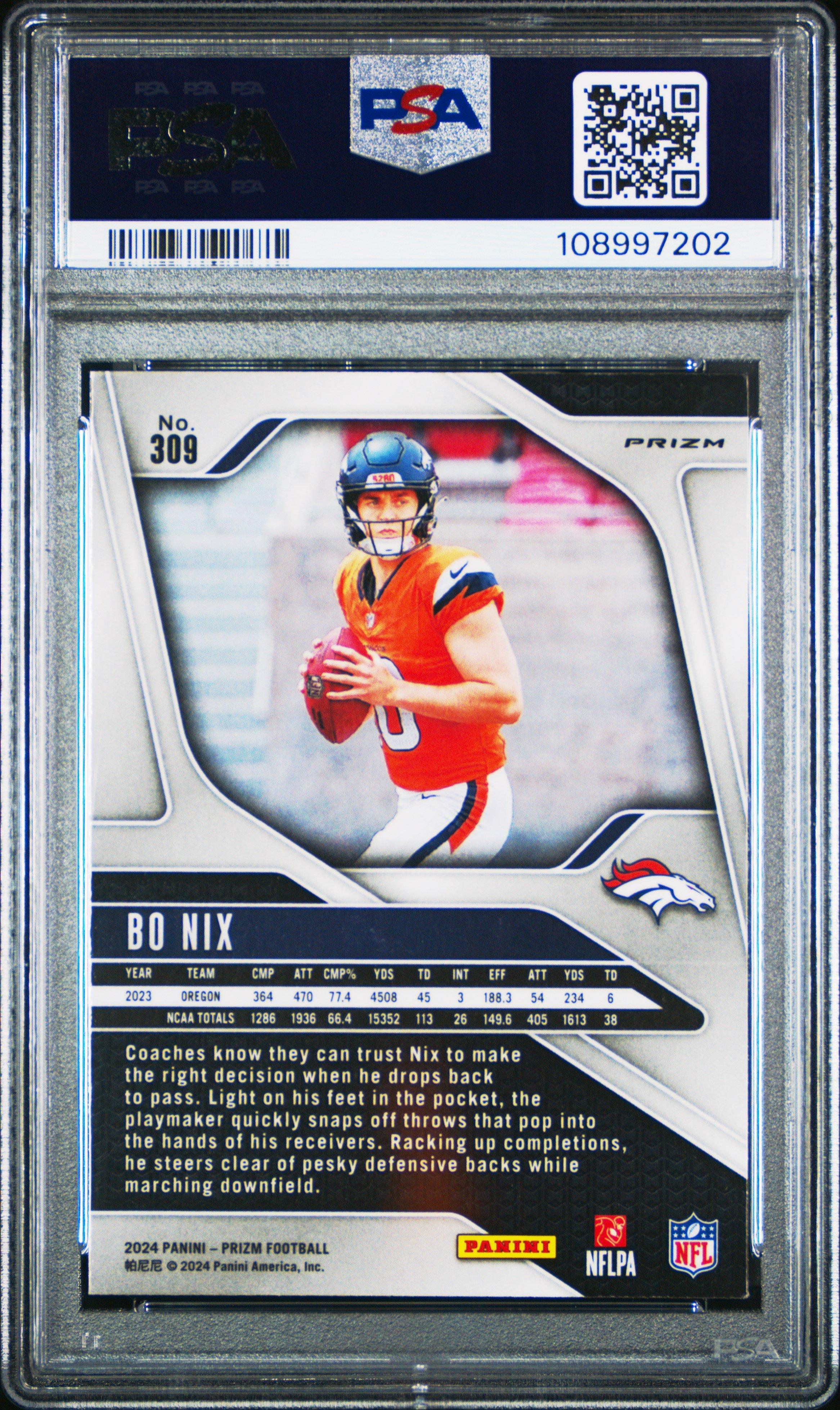 2024 Panini Prizm 309 Bo Nix Silver Prizm PSA