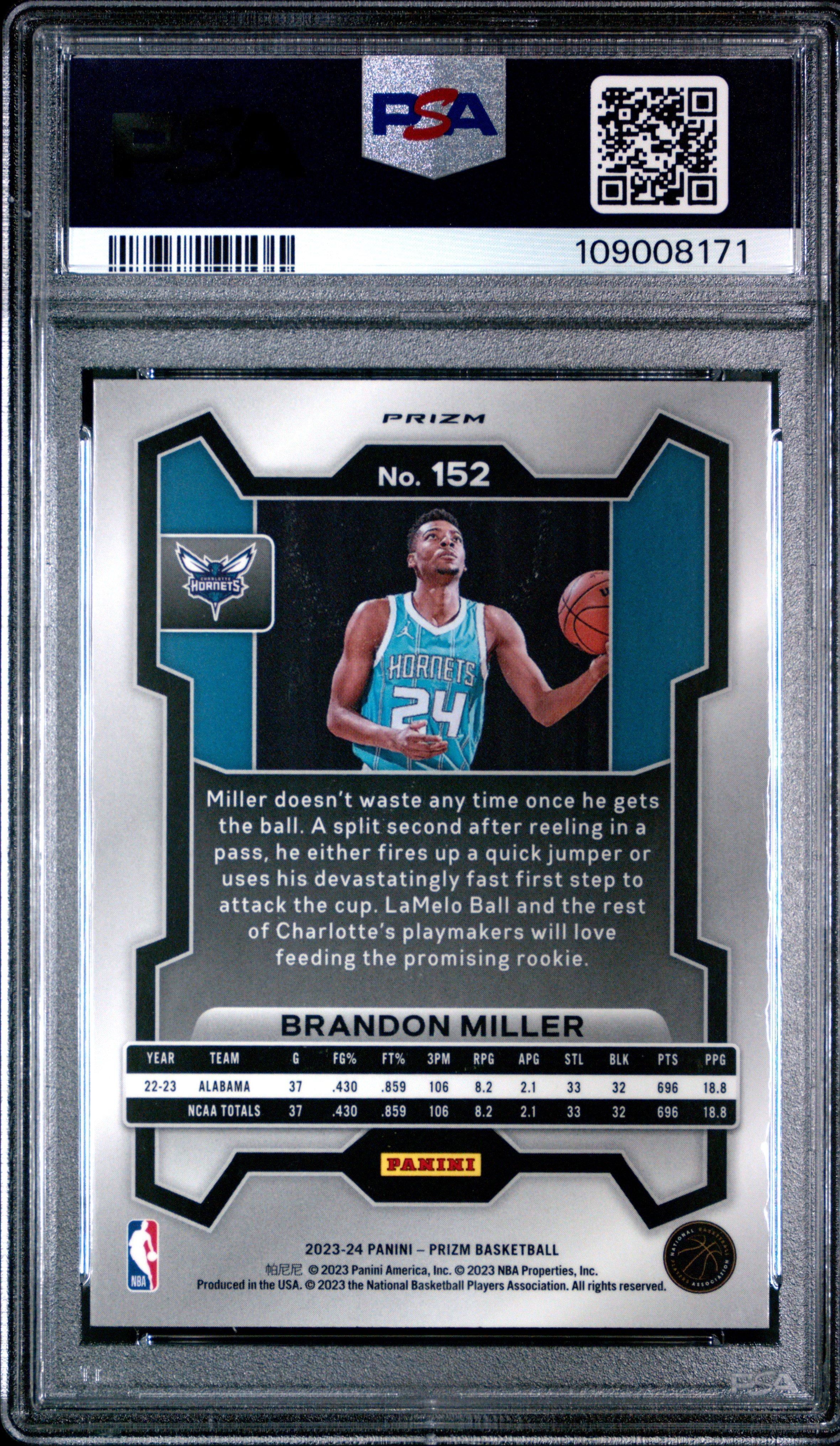 2023 Panini Prizm 152 Brandon Miller Blue Wave PSA