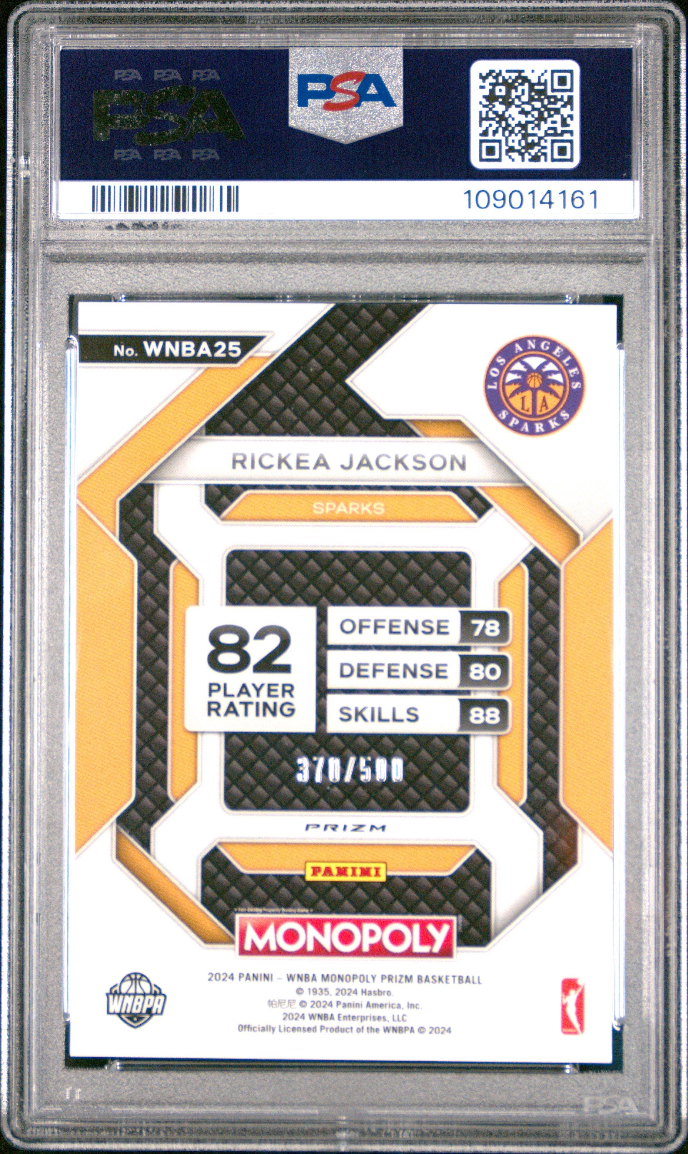 2024 Panini Prizm Monopoly Wnba Insert 25 Rickea Jackson Gold Millionaire Shimmer PSA 10