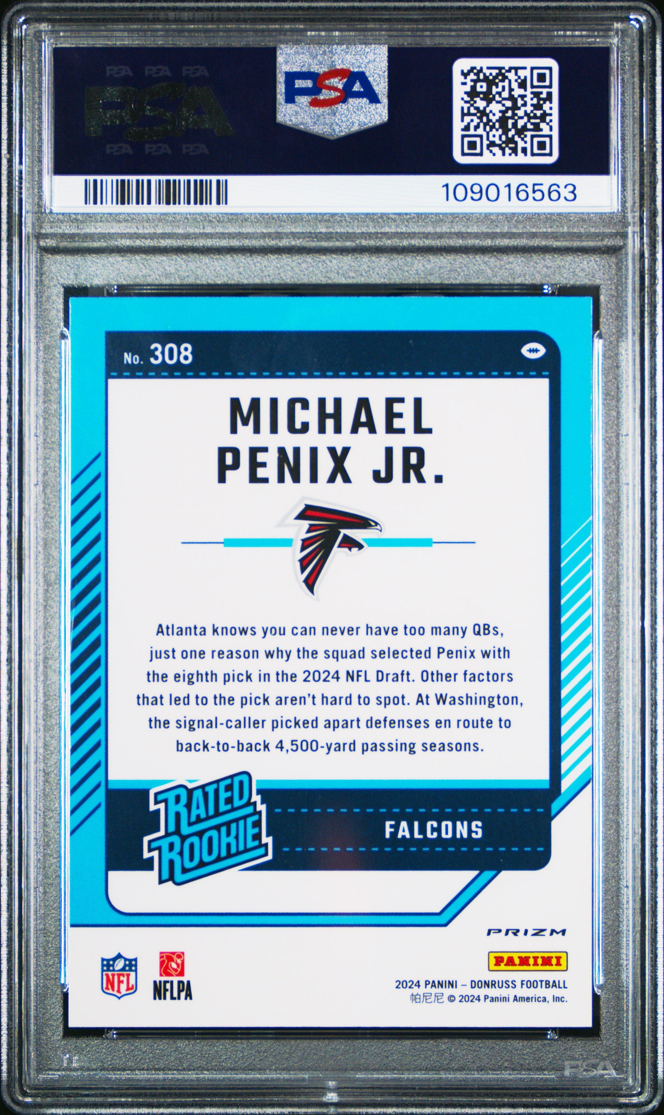 2024 Panini Donruss 308 Michael Penix Jr. Optic Preview-red & Green PSA 9