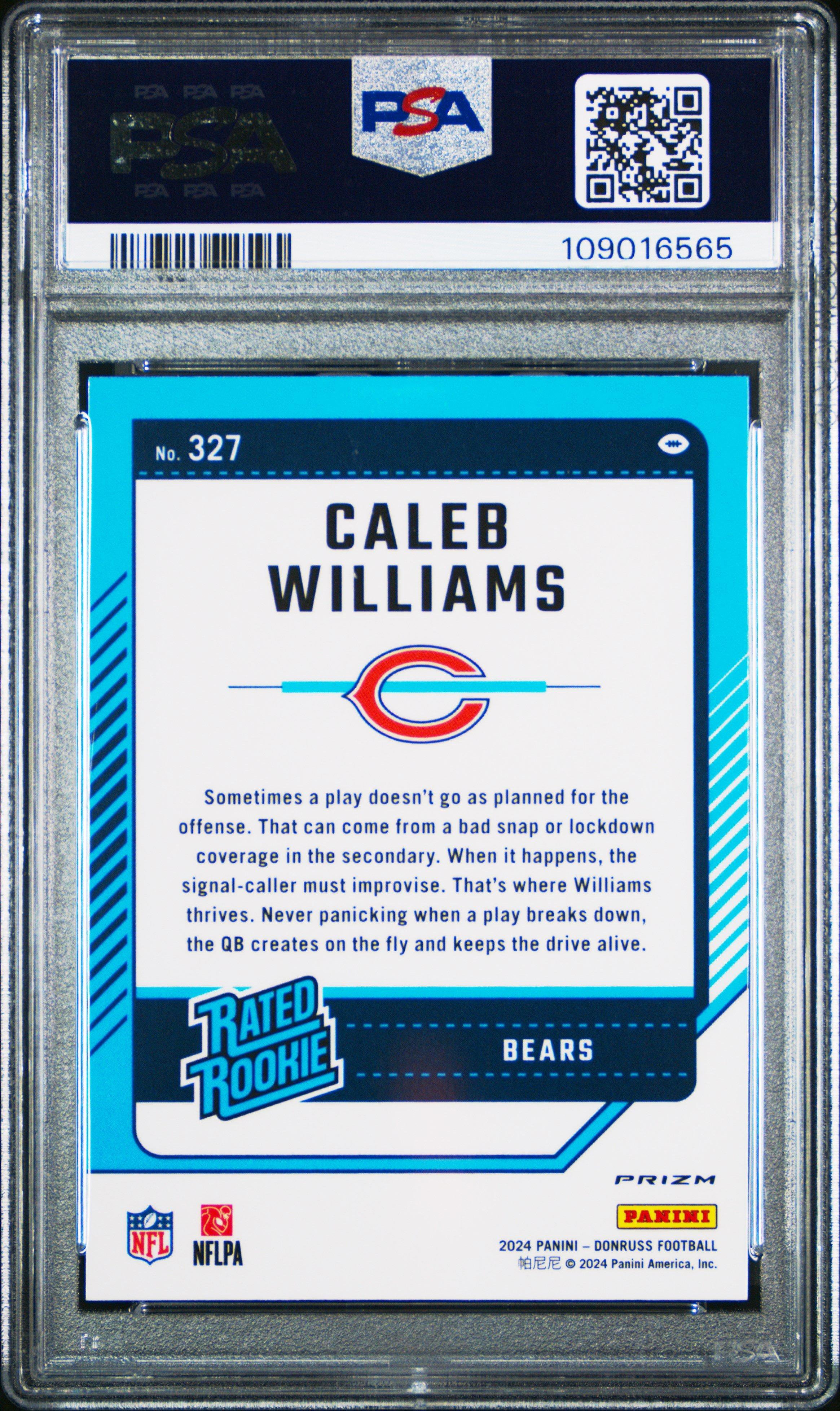 2024 Panini Donruss 327 Caleb Williams Optic Preview-red & Green PSA 10