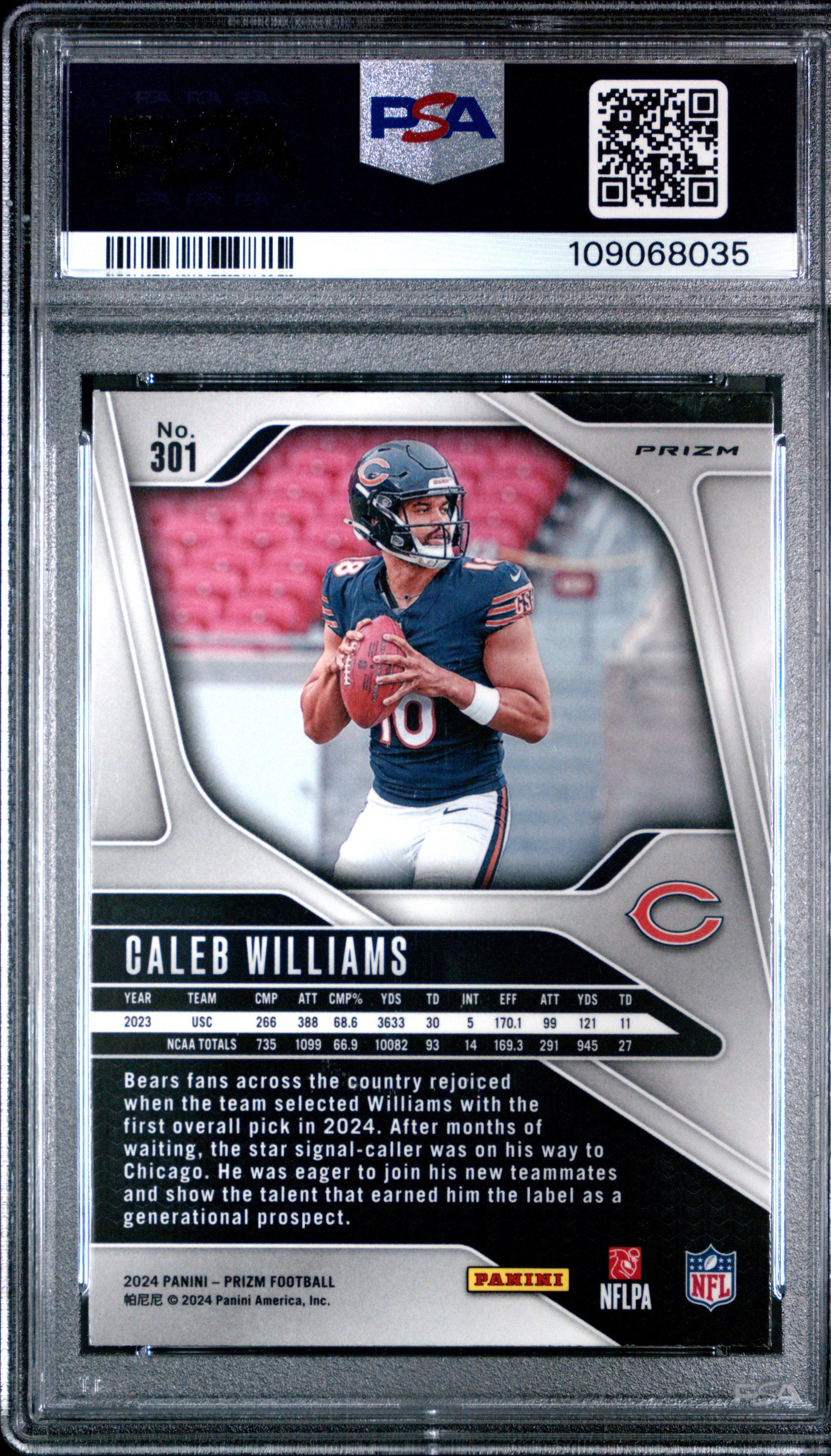 2024 Panini Prizm 301 Caleb Williams Neon Green Pulsar PSA