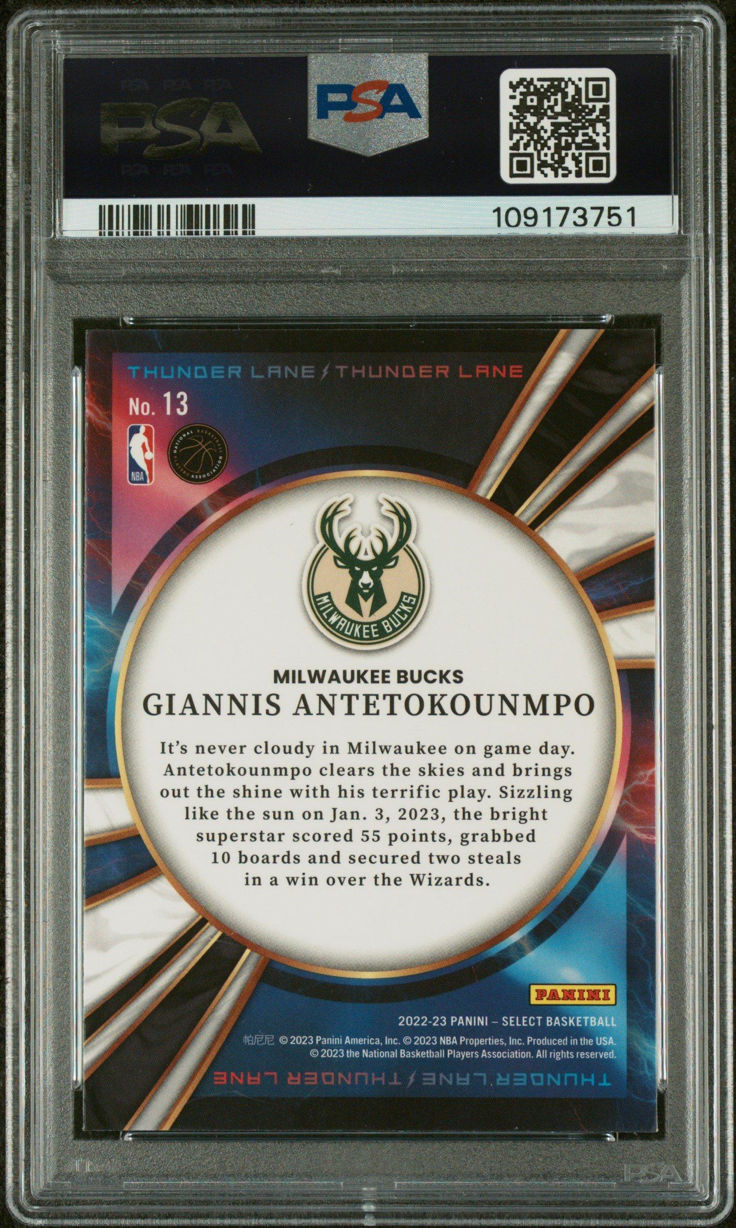 2022 Panini Select Thunder Lane 13 Giannis Antetokounmpo PSA 10