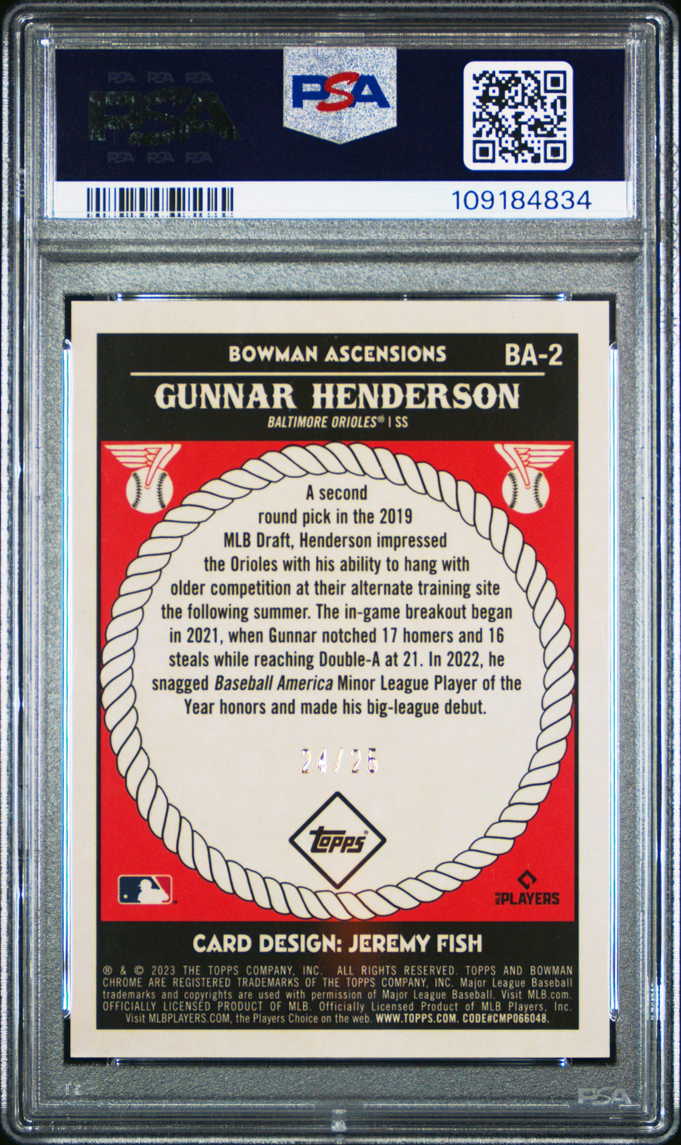 2023 Bowman Chrome Mega Box Bowman Ascensions Ba2 Gunnar Henderson Orange Refractor PSA 9
