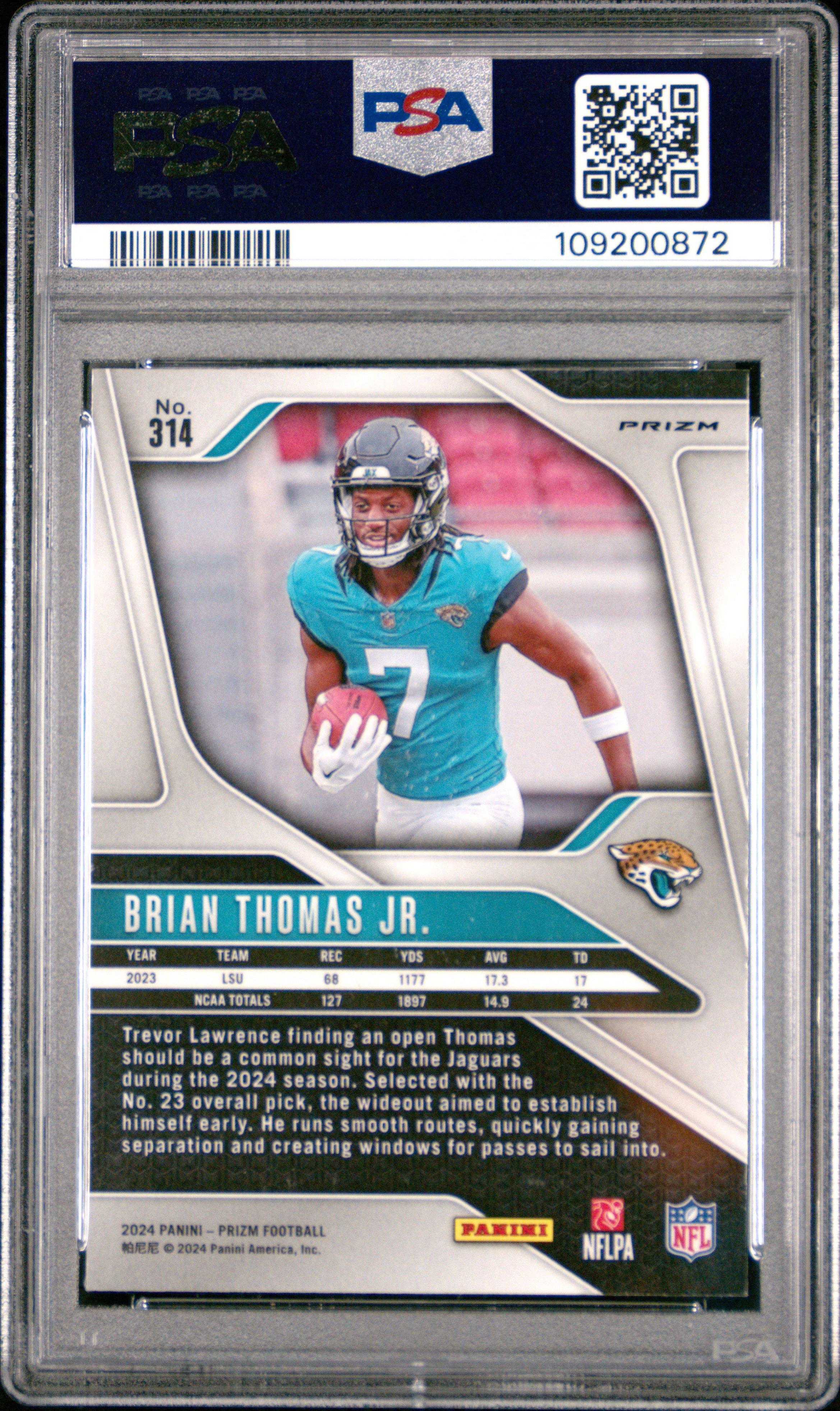 2024 Panini Prizm 314 Brian Thomas Jr. Silver Prizm PSA 9