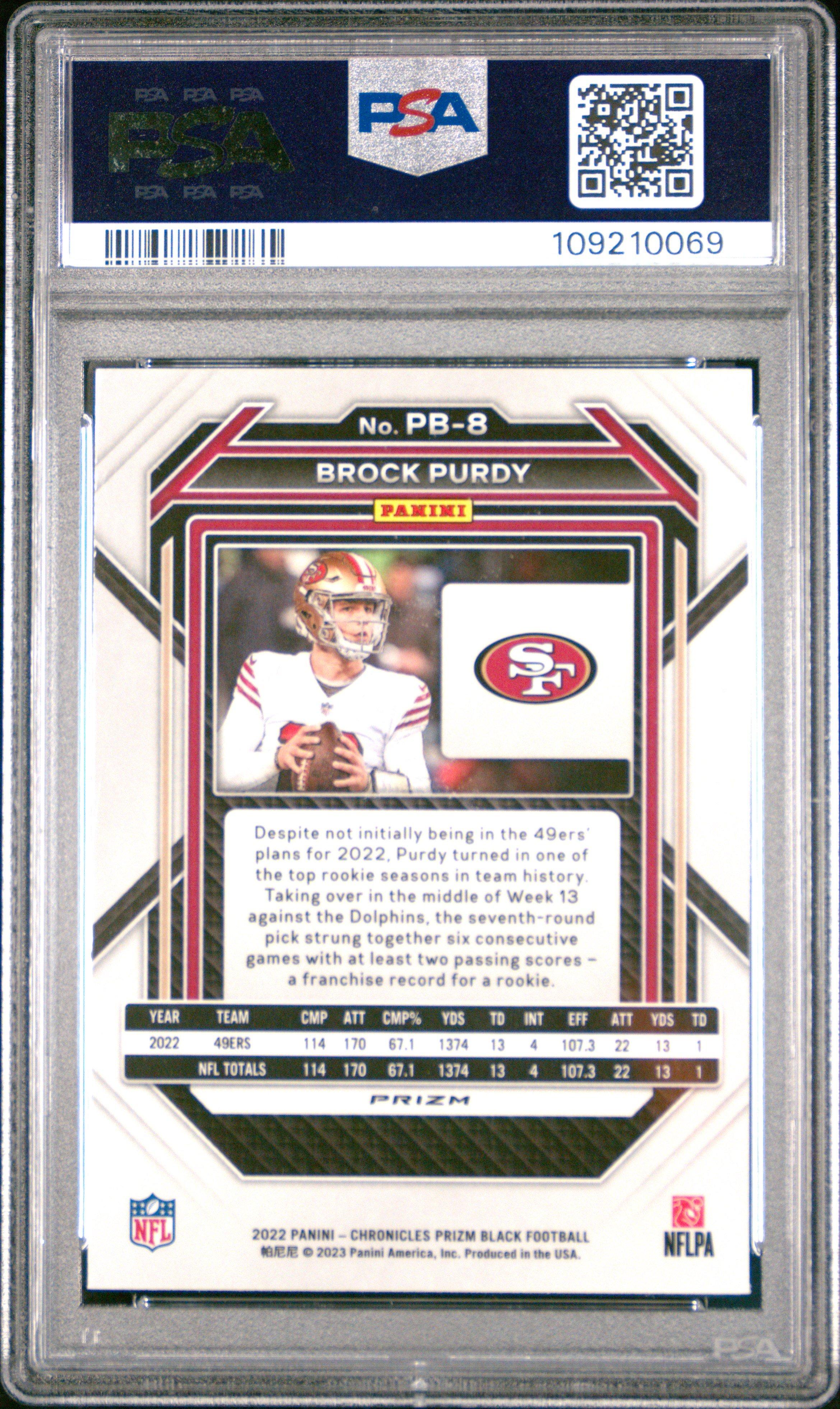 2022 Panini Chronicles Prizm Black Pb8 Brock Purdy Silver PSA