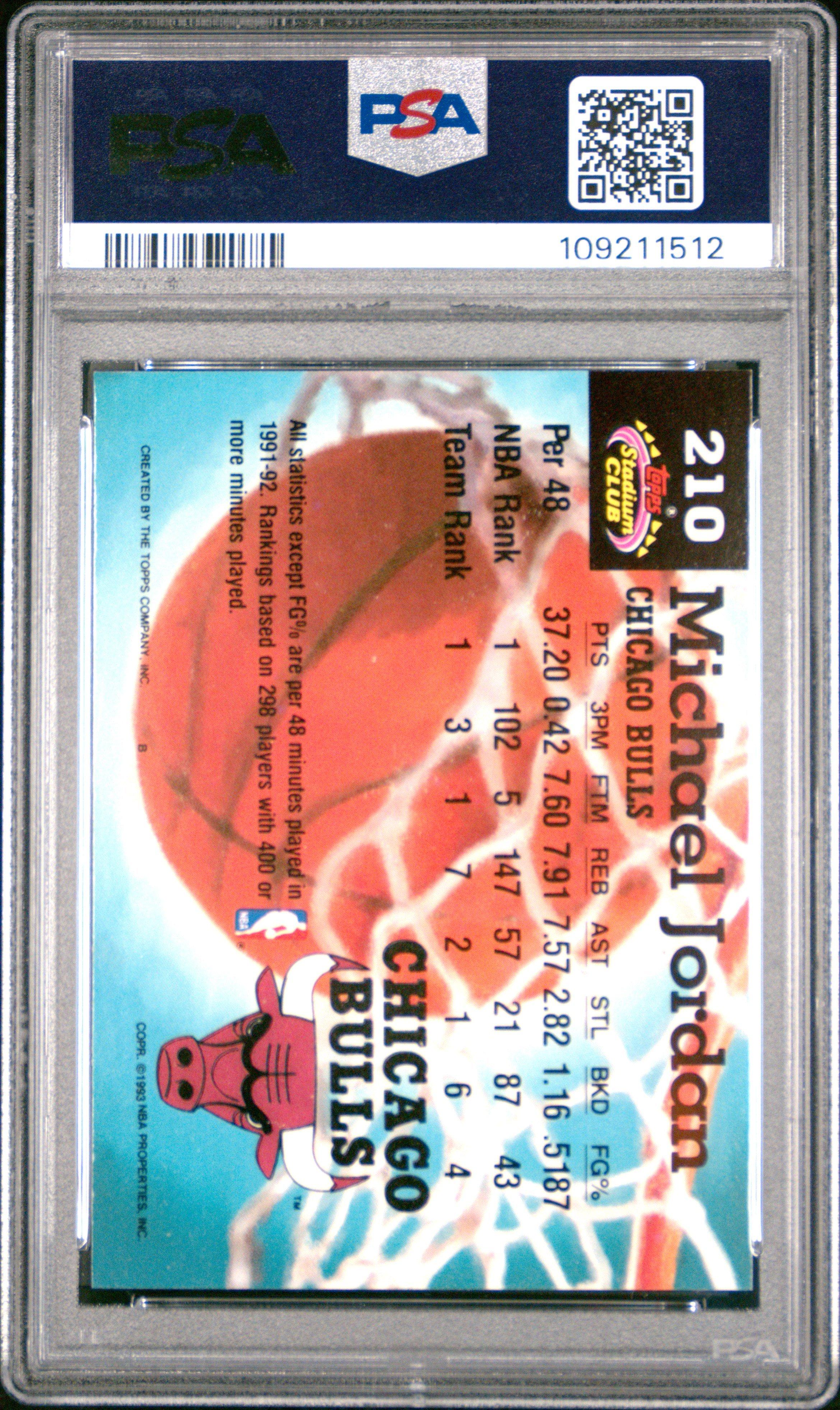 1992 Stadium Club 210 Michael Jordan PSA 9