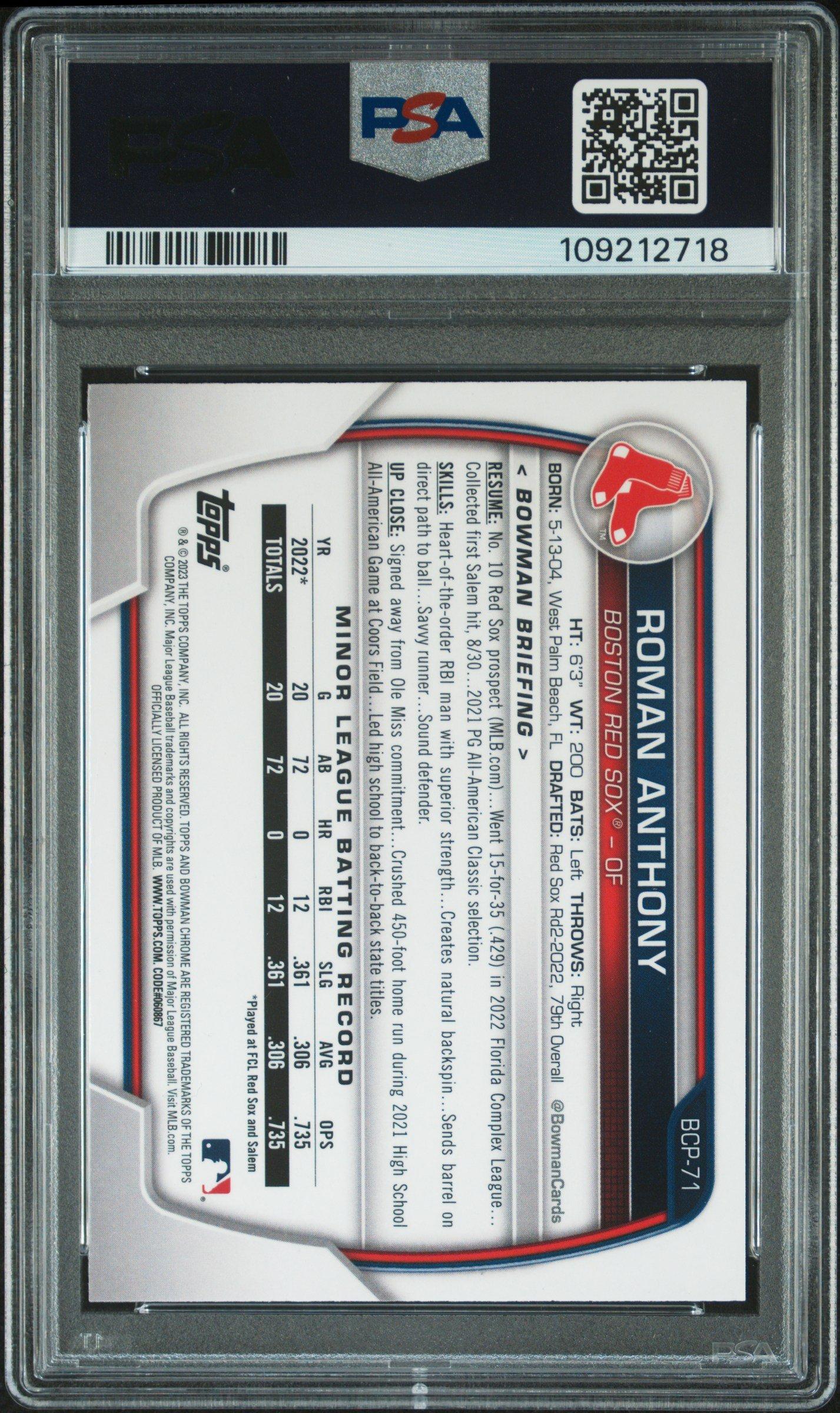 2023 Bowman Mega Box Chrome 71 Roman Anthony PSA 9