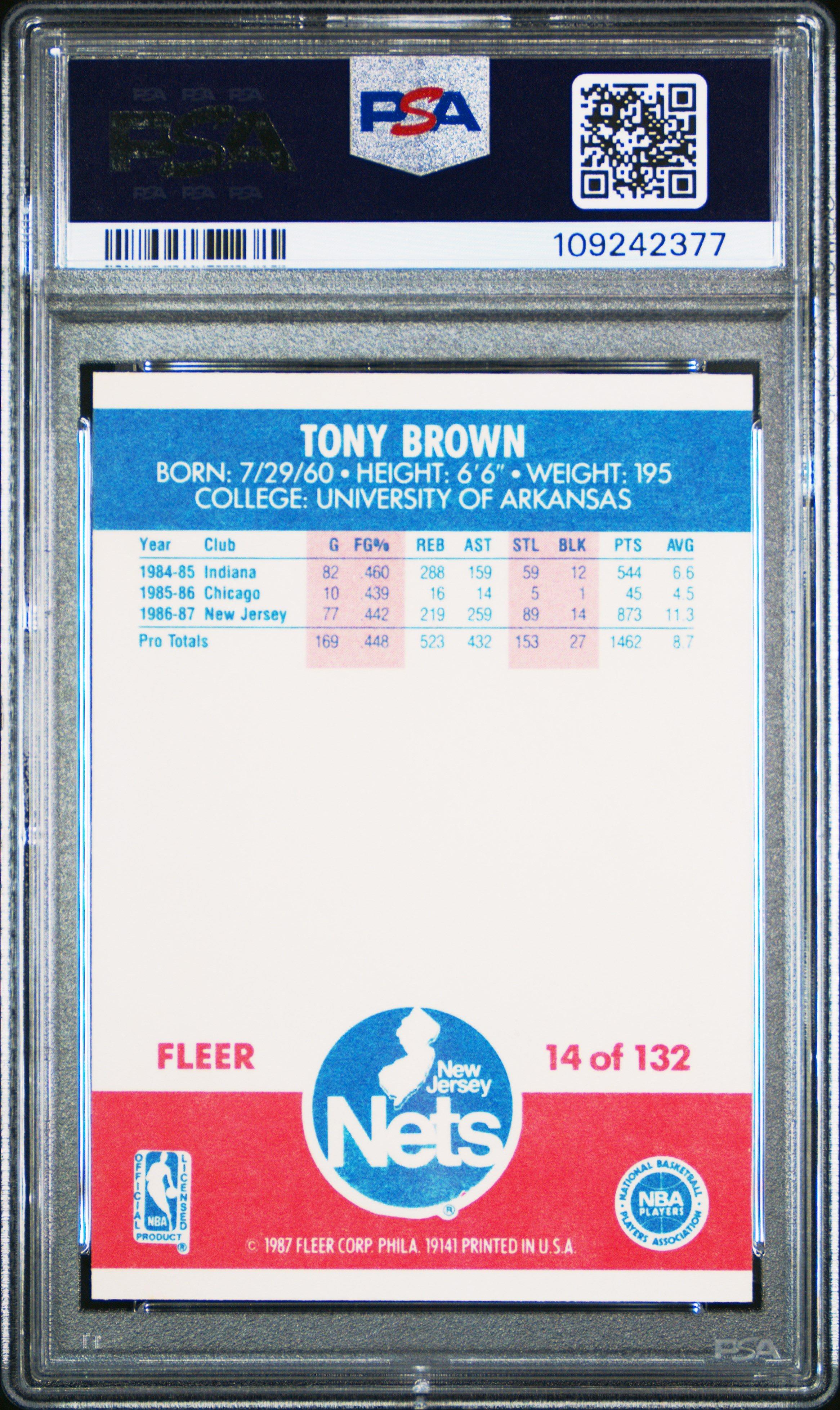 1987 Fleer 14 Tony Brown PSA 9