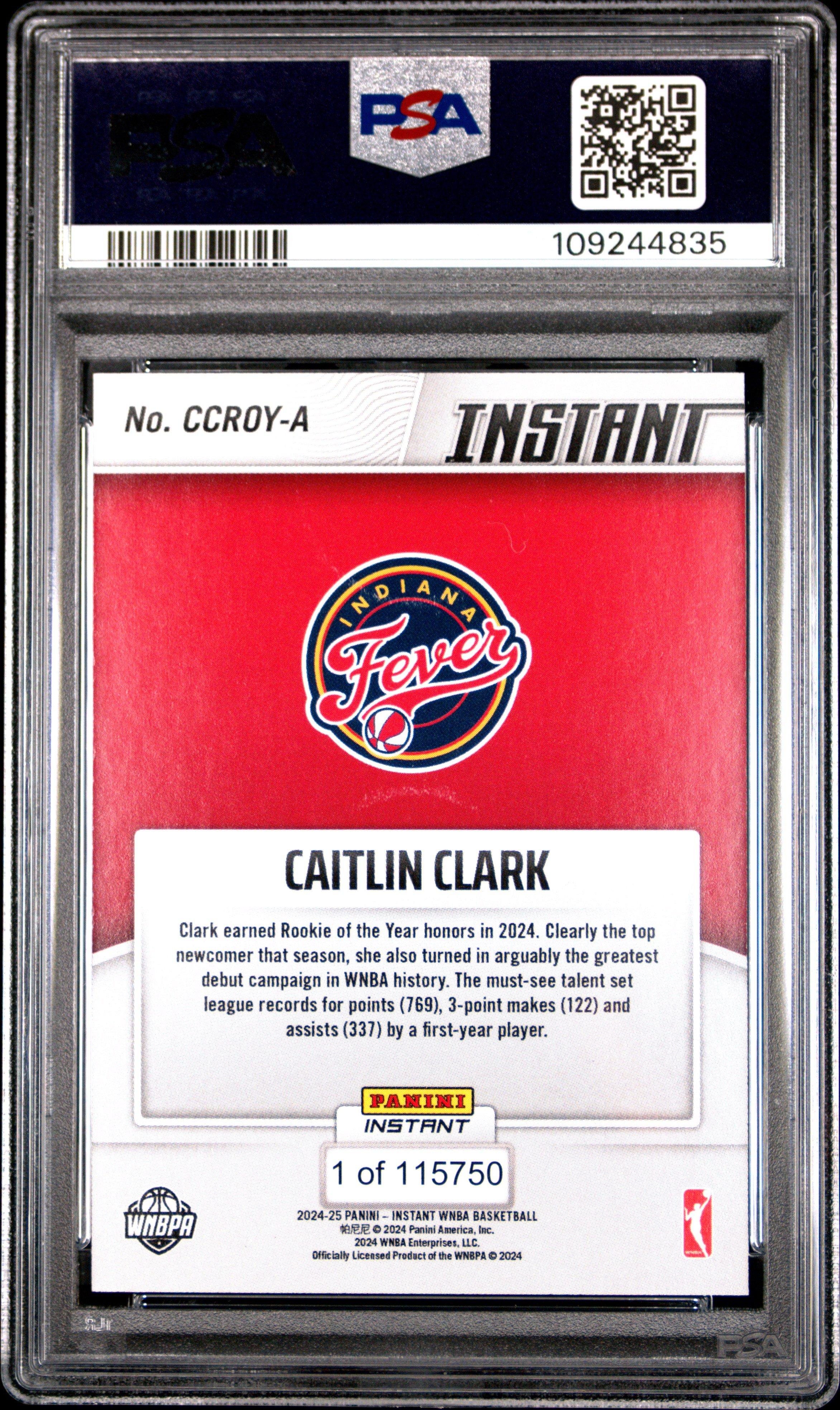 caitlin clark rookie card graded Caitlin Clark Graded Gem Mint 10 Rookie 2024-25 Panini Instant Historic  Stats RC