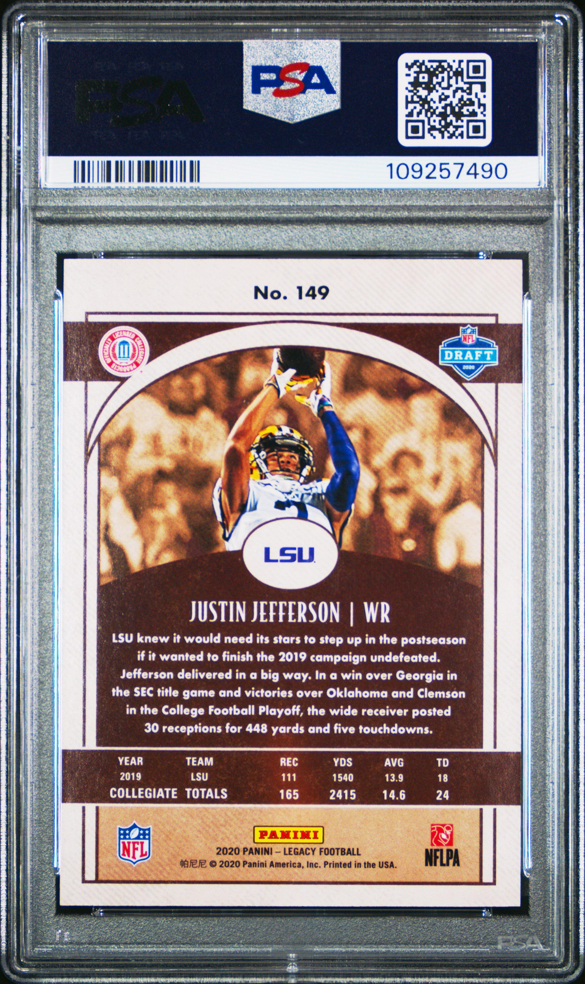 2020 Panini Legacy 149 Justin Jefferson Yellow PSA 9