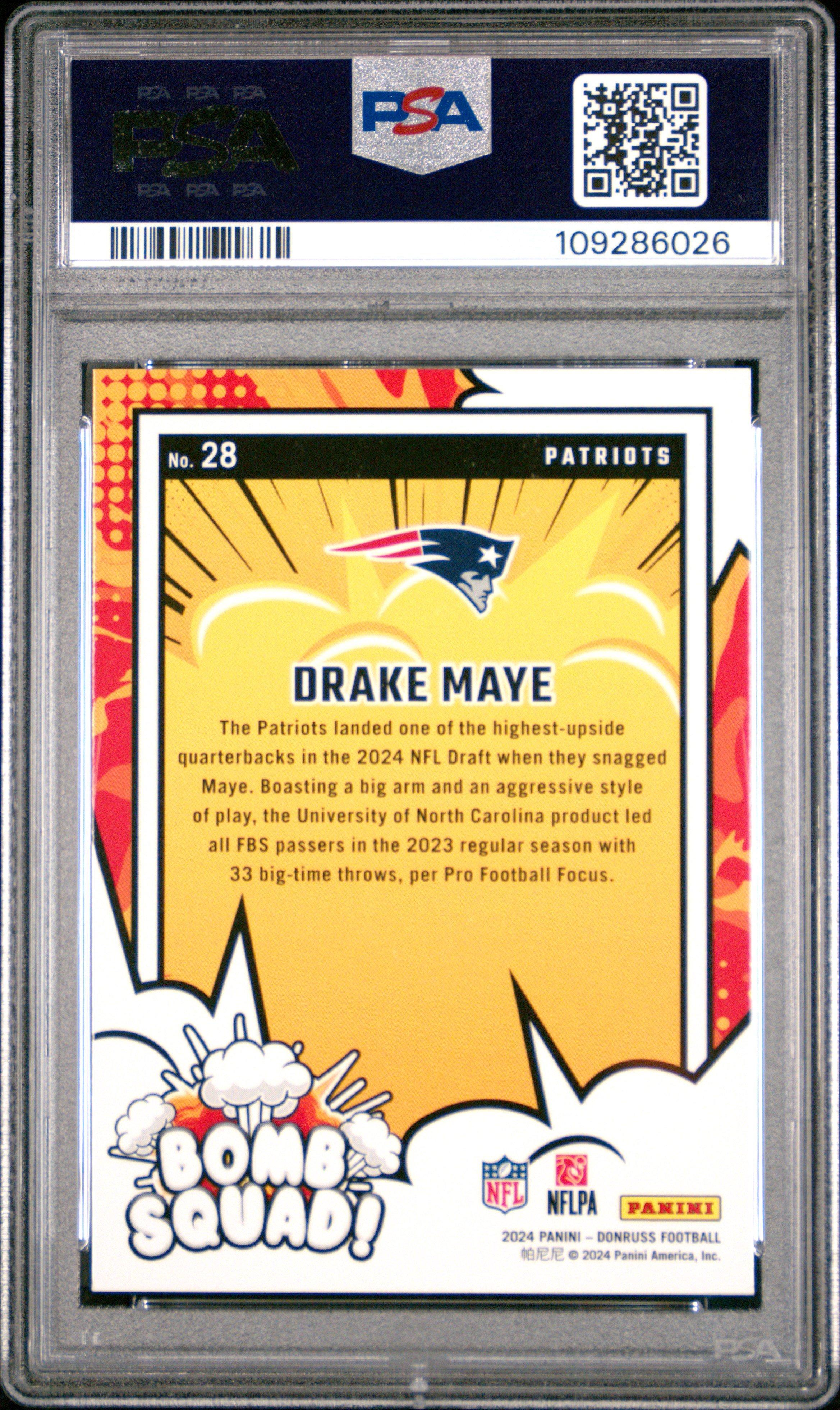 2024 Panini Donruss Bomb Squad 28 Drake Maye PSA