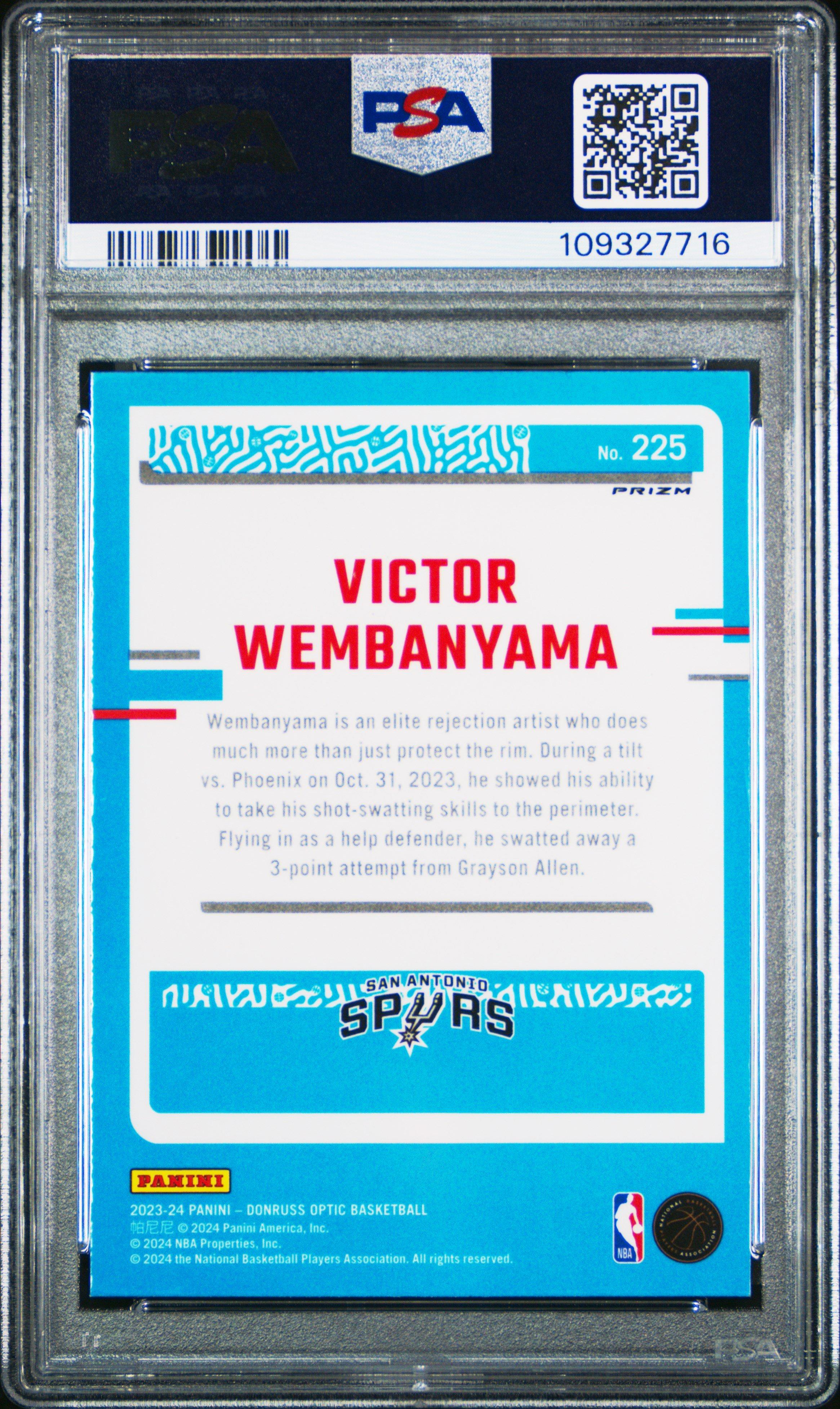 2023 Panini Donruss Optic 225 Victor Wembanyama Green Shock PSA 10