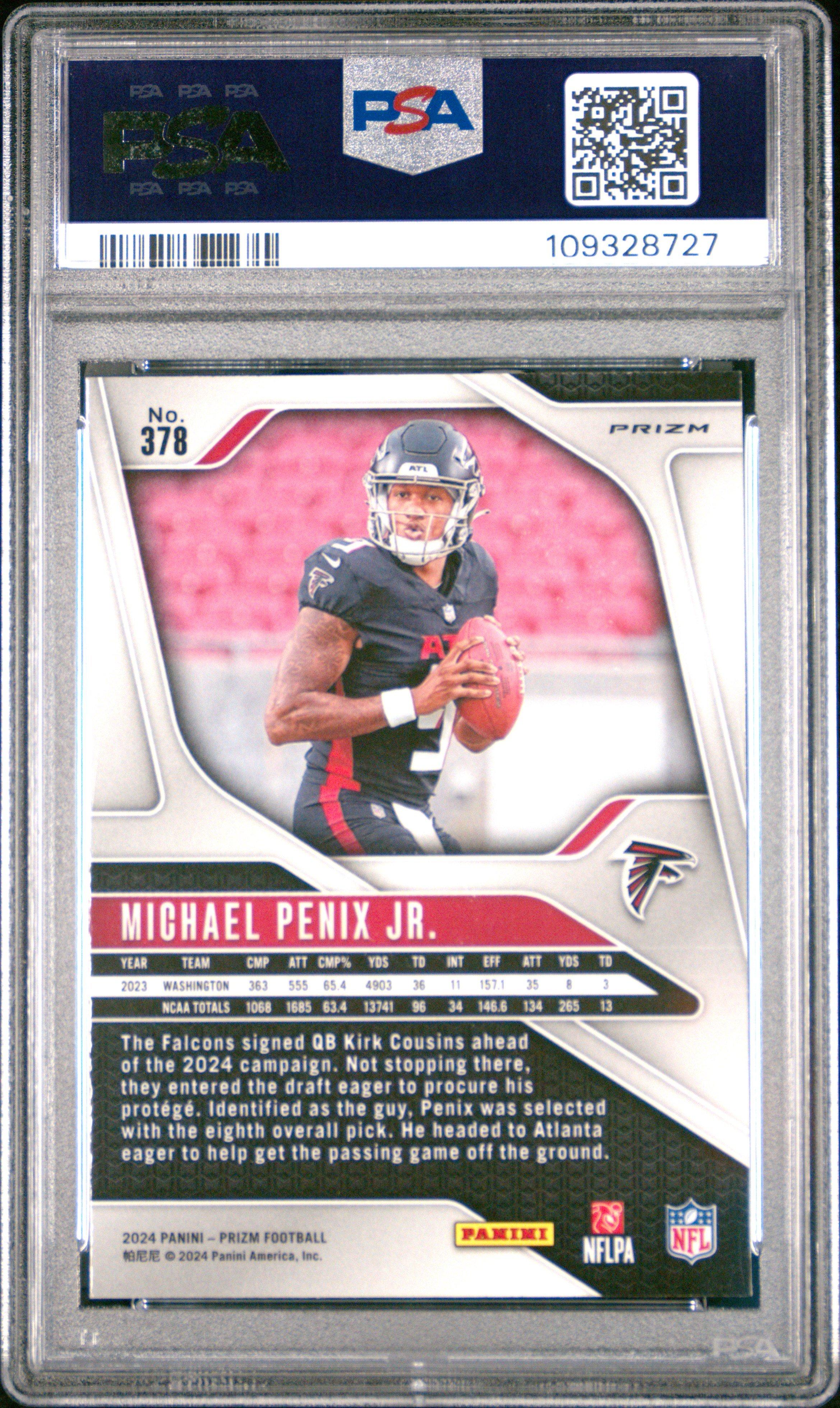 2024 Panini Prizm 378 Michael Penix Jr. Purple Pulsar PSA 10