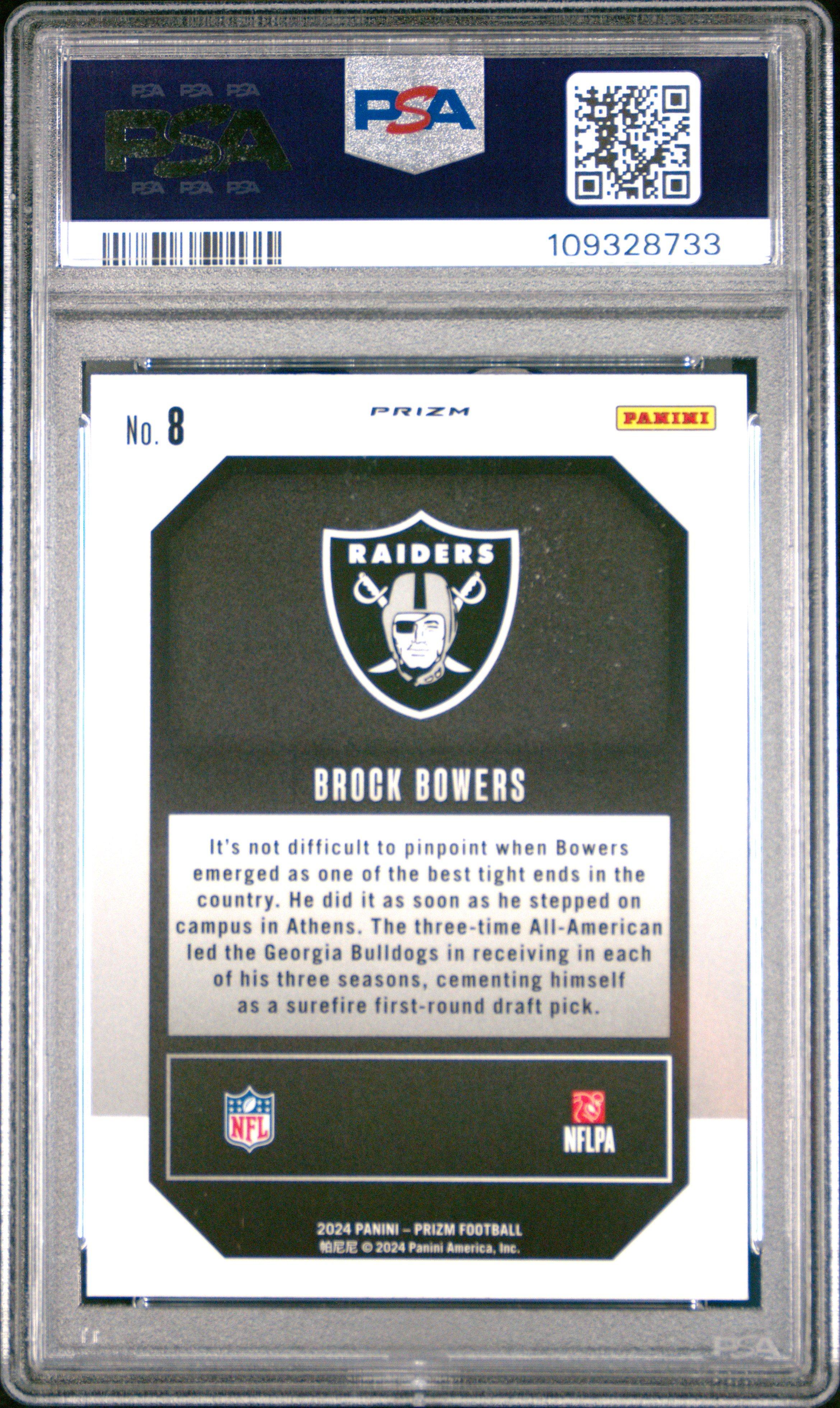 2024 Panini Prizm Emergent 8 Brock Bowers Green Ice PSA 10