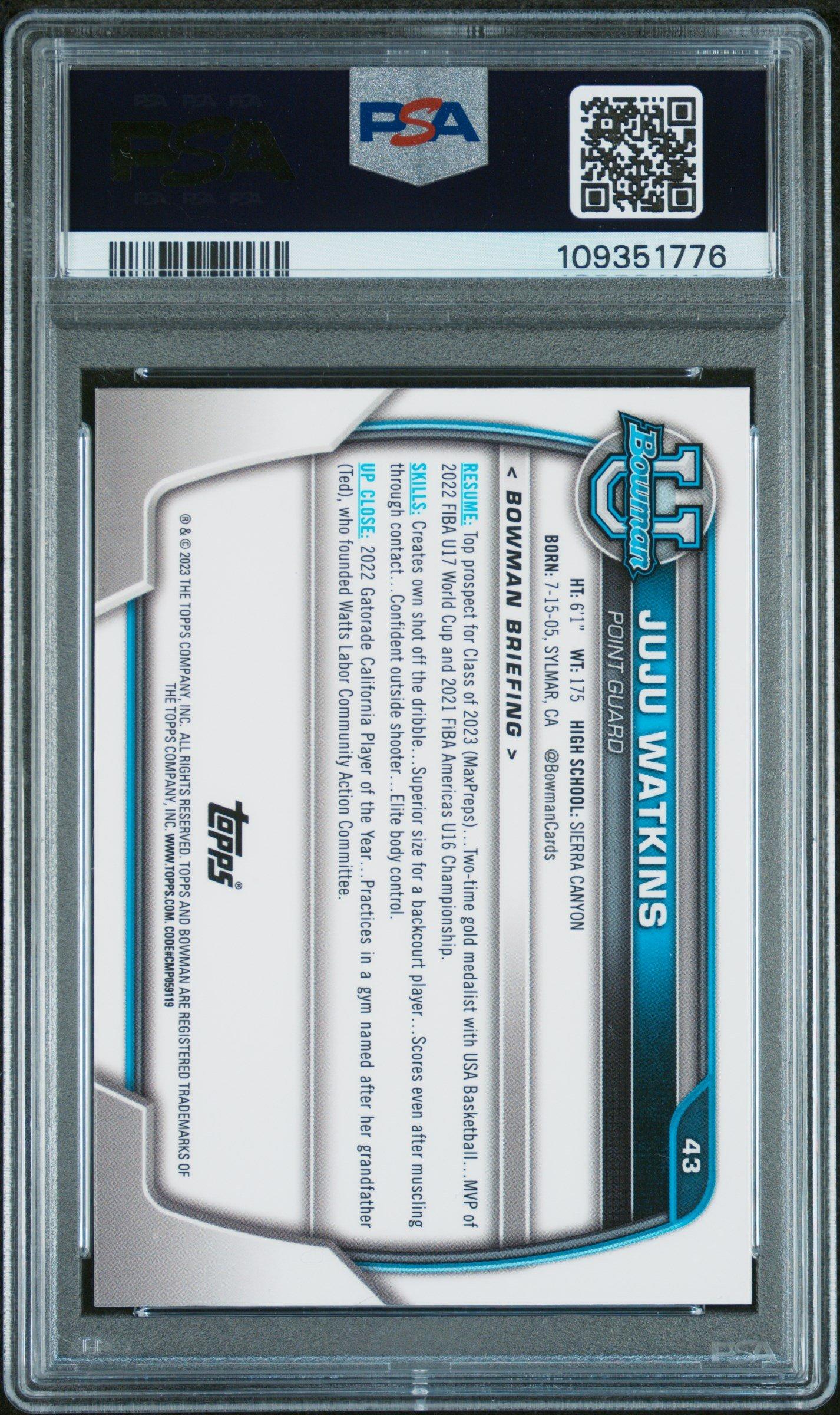 2022 Bowman Chrome University 43 Juju Watkins Refractor PSA