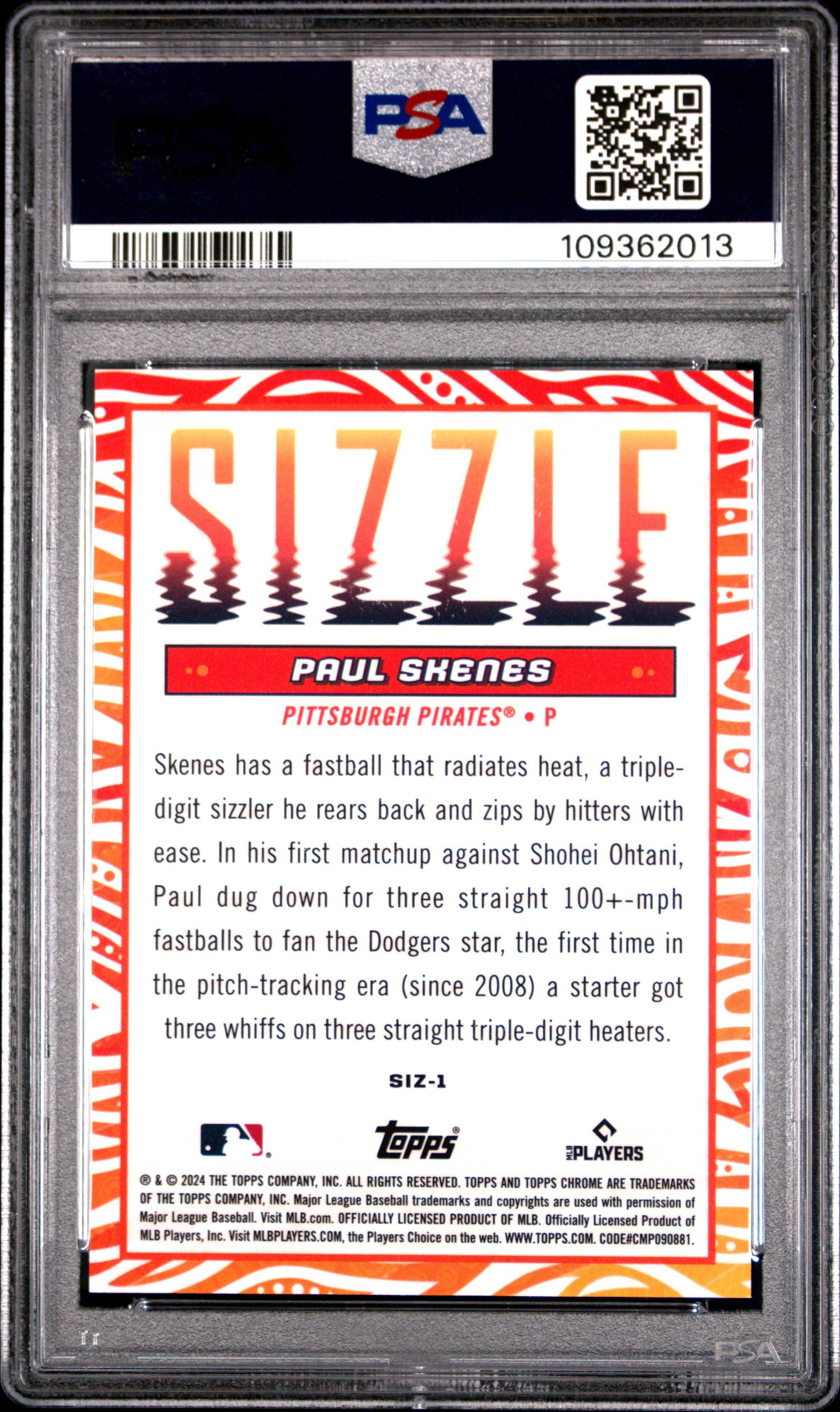 2024 Topps Chrome Update Sizzle Siz1 Paul Skenes PSA 10