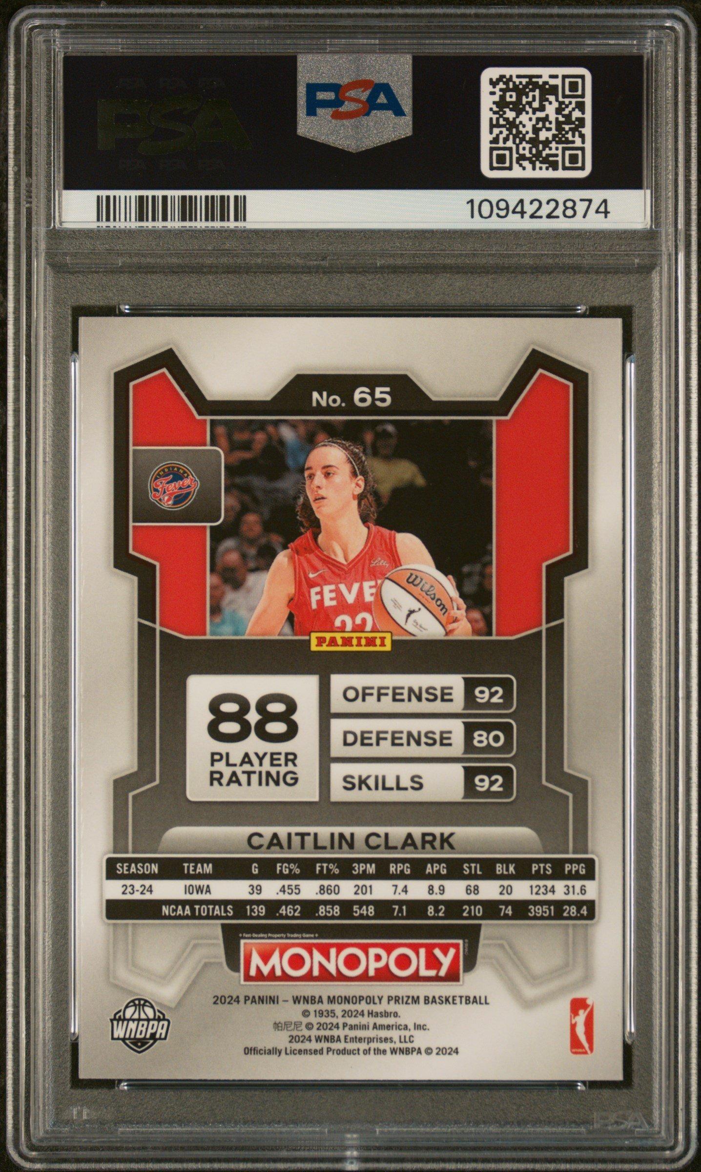 2024 Panini Prizm Monopoly Wnba 65 Caitlin Clark PSA