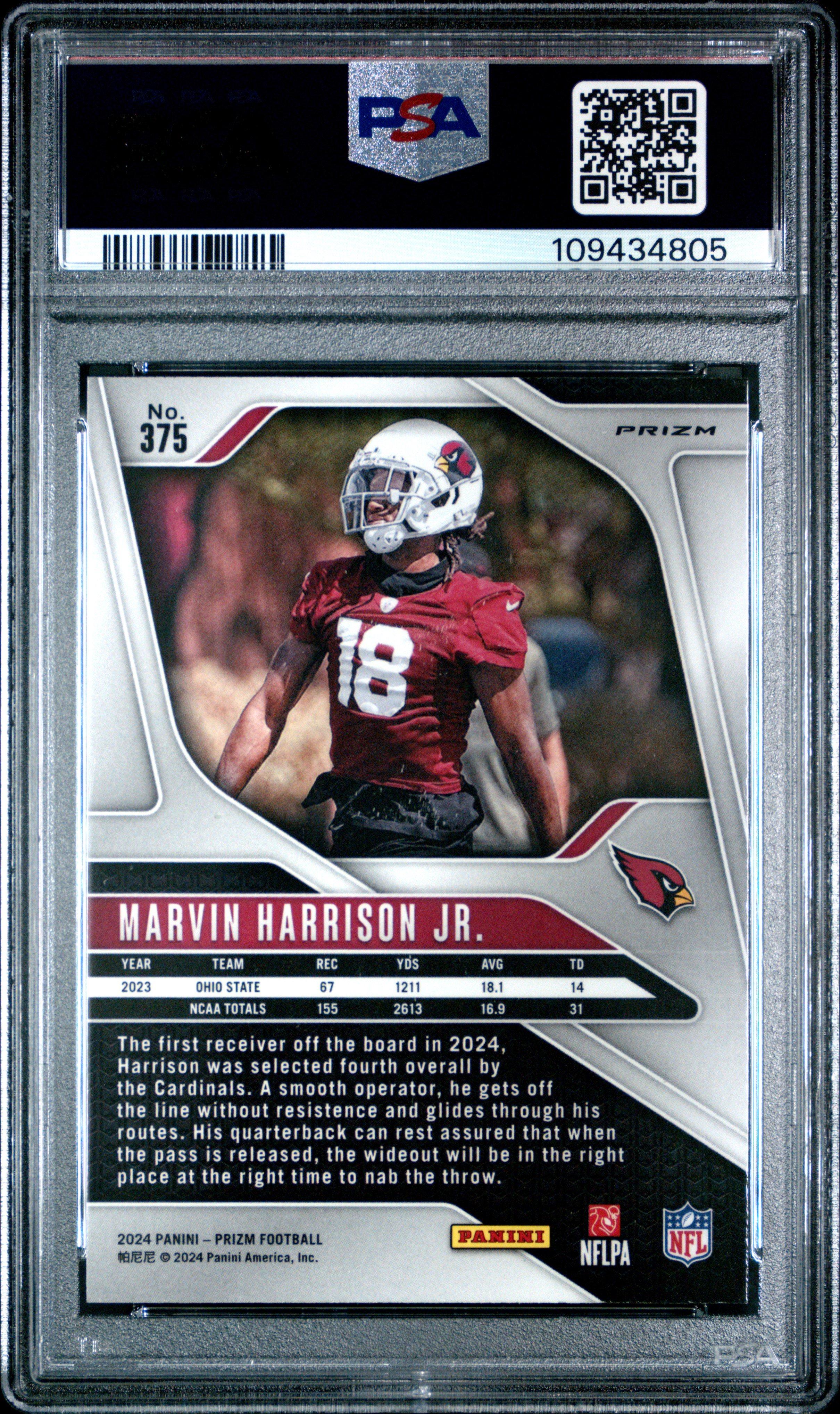 2024 Panini Prizm 375 Marvin Harrison Jr. Neon Green Pulsar PSA 10