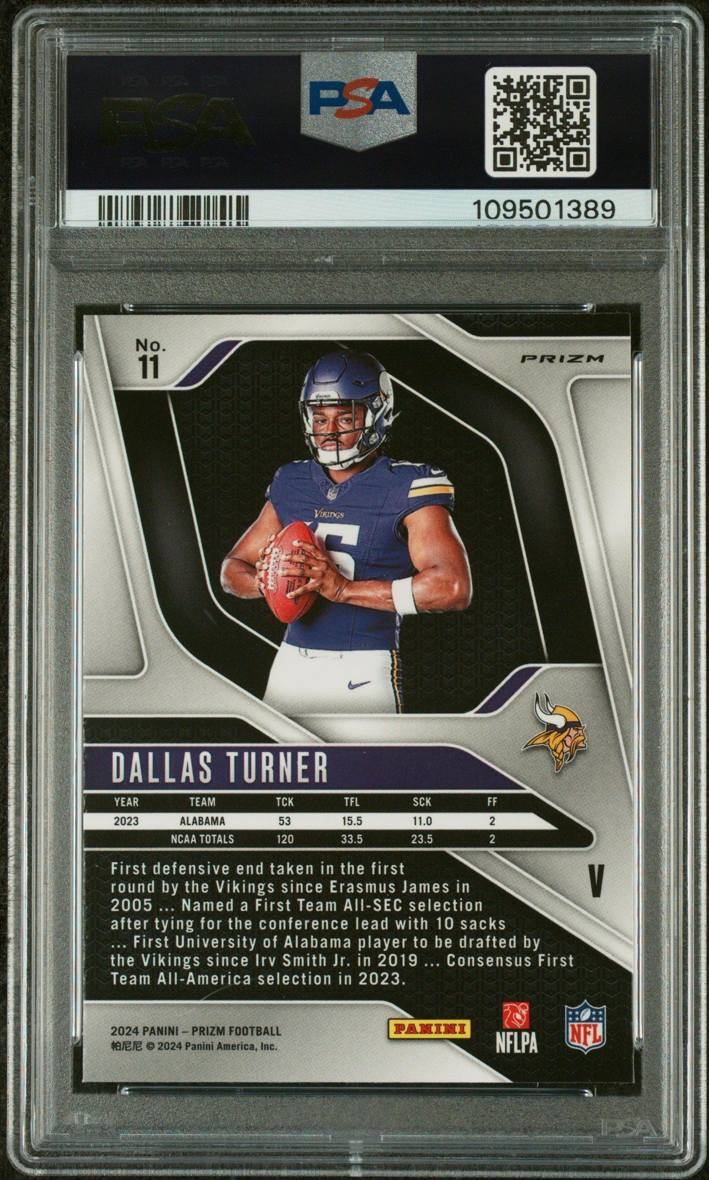 2024 Panini Prizm Rookie Variation 11 Dallas Turner PSA 10