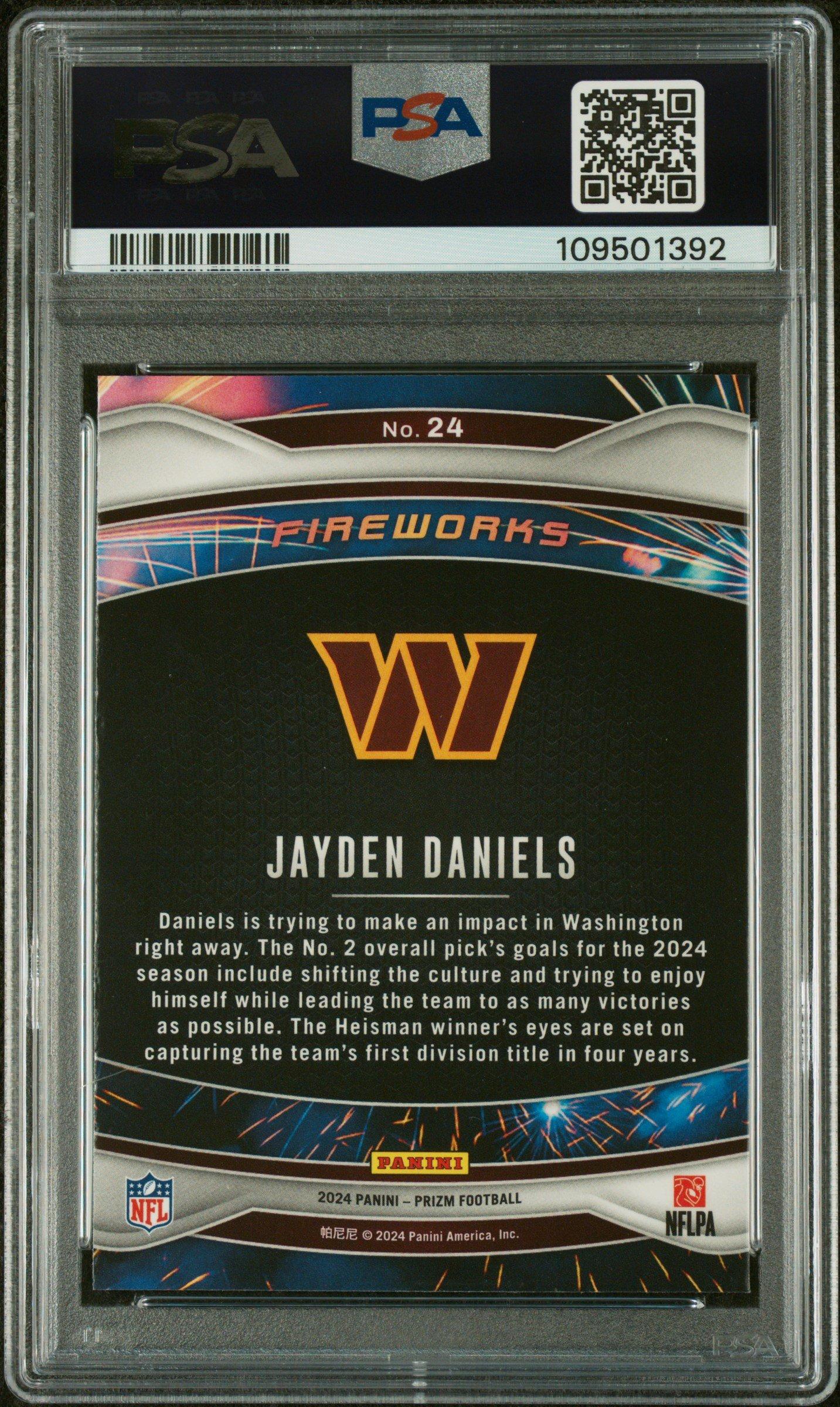 2024 Panini Prizm Fireworks 24 Jayden Daniels PSA 10 Graded Card