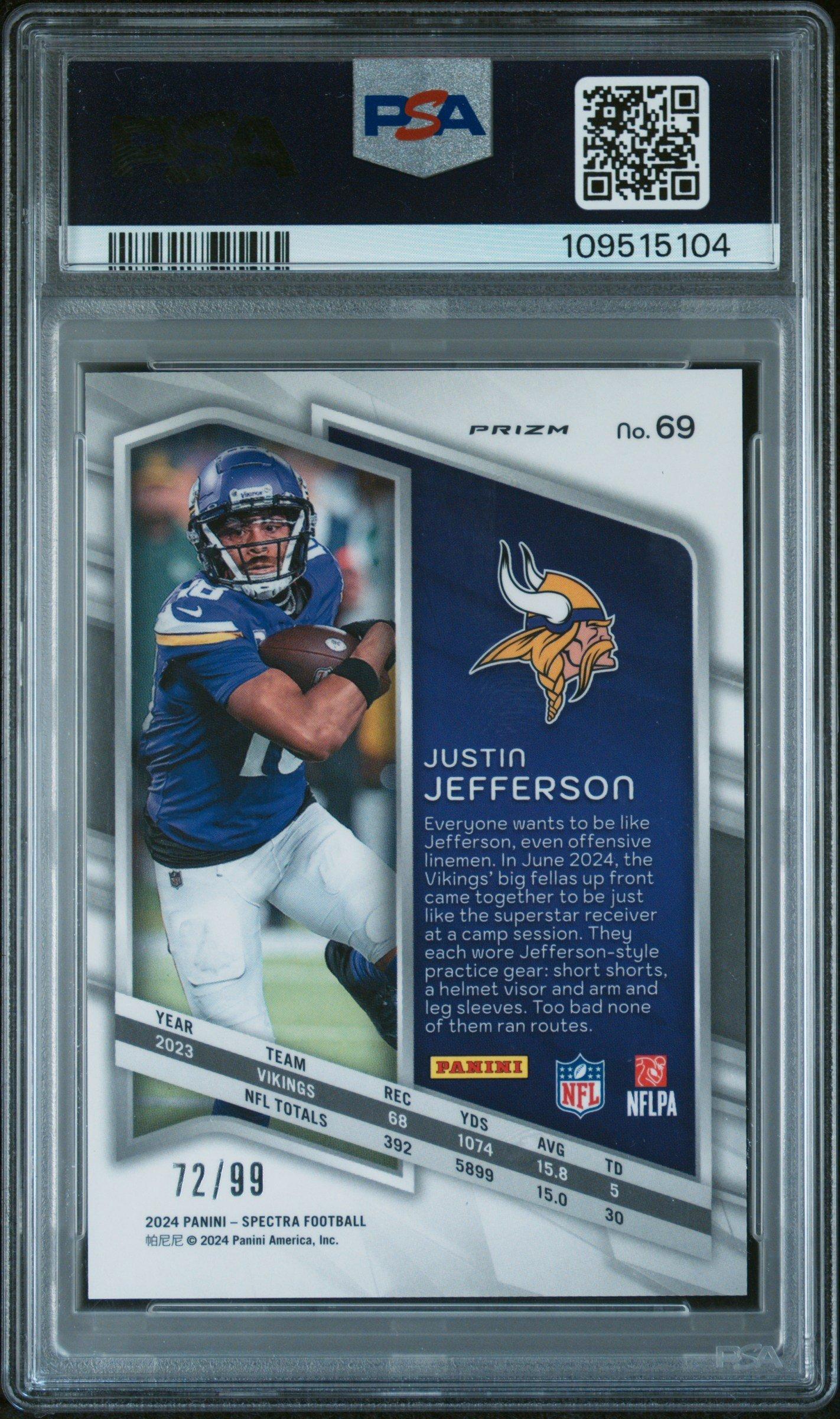 2024 Panini Spectra 69 Justin Jefferson Celestial PSA 9 Graded