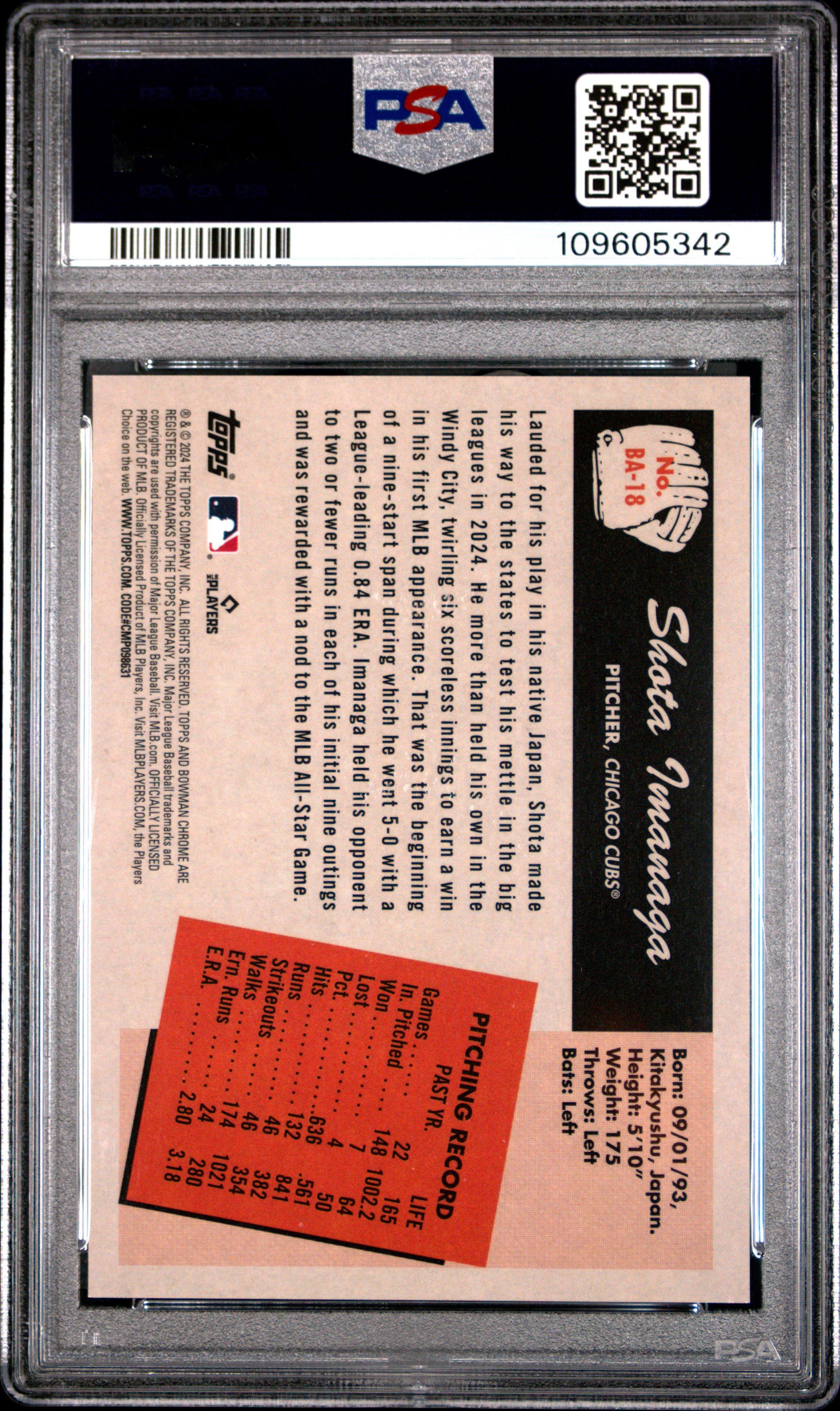 2024 Bowman's Best 1955 Bowman Anime Ba18 Shota Imanaga PSA 10