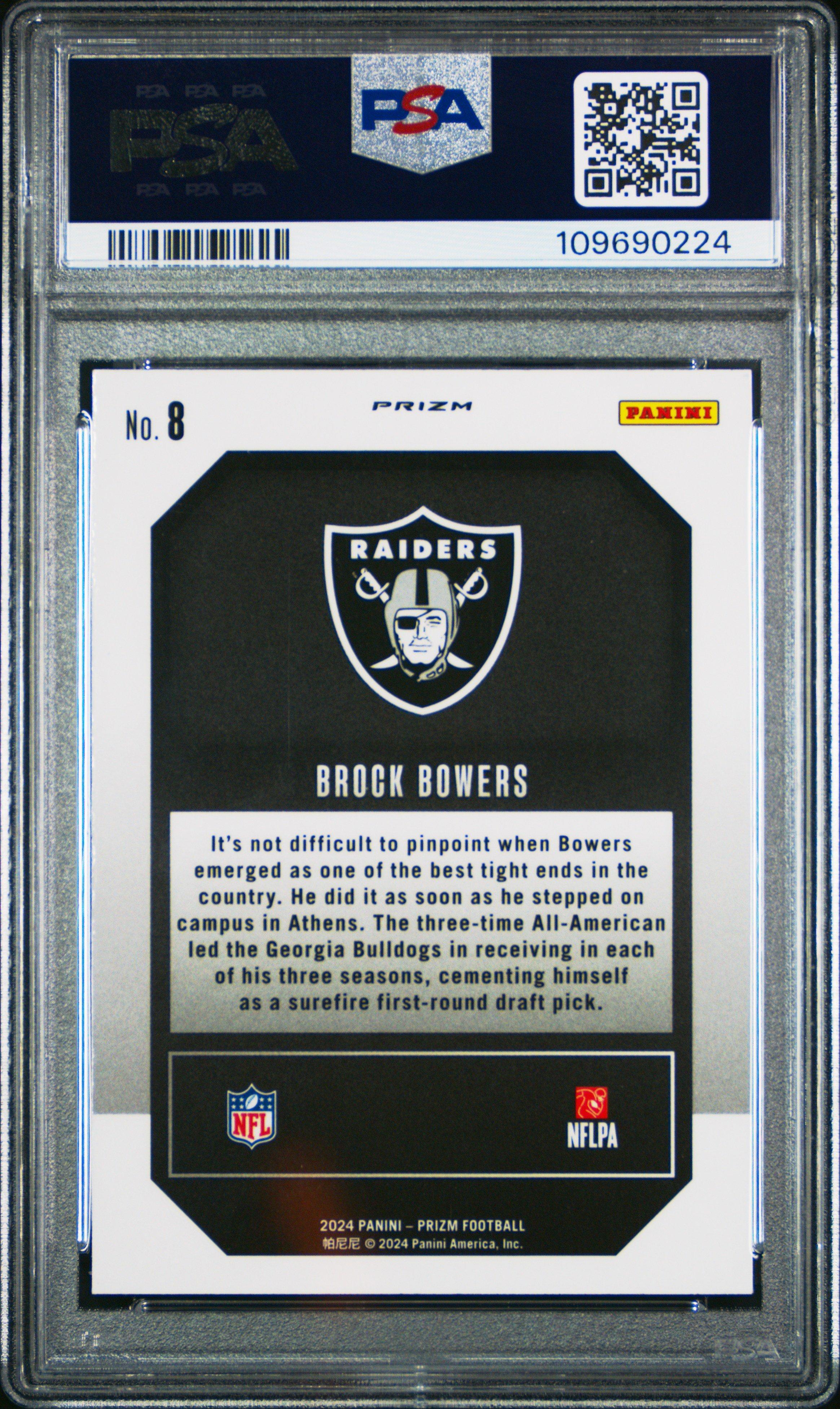 2024 Panini Prizm Emergent 8 Brock Bowers Green Ice PSA 10