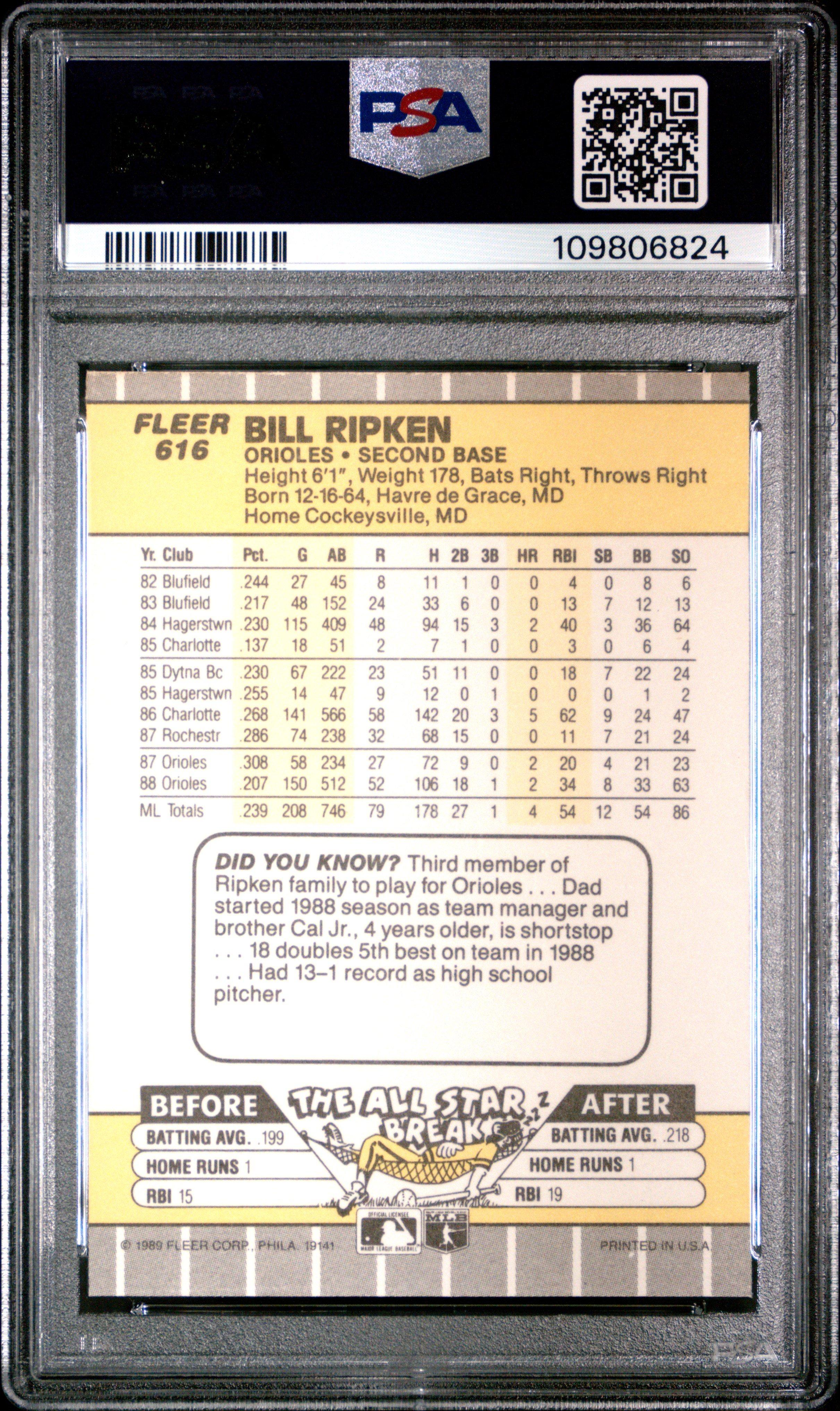 1989 Fleer 616 Bill Ripken Ff Error PSA
