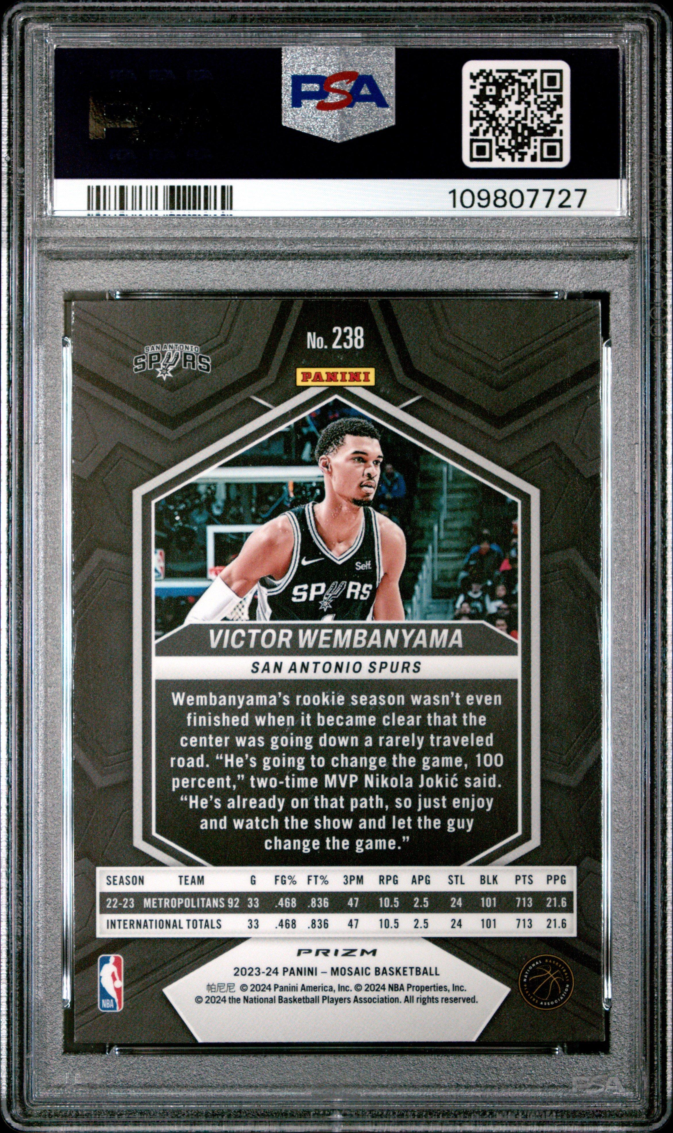 2023 Panini Mosaic 238 Victor Wembanyama Reactive Blue PSA 10