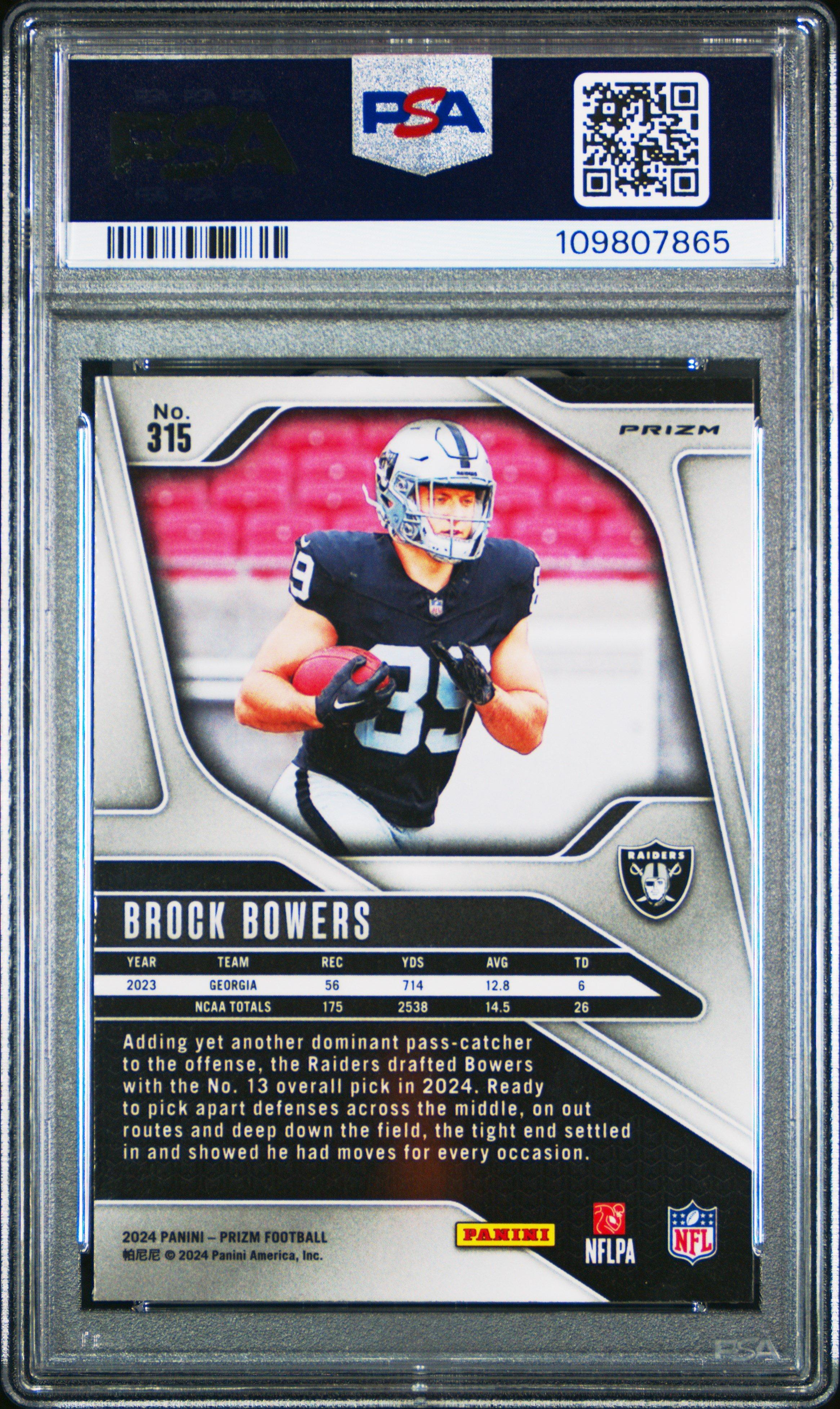 2024 Panini Prizm 315 Brock Bowers Neon Green Pulsar PSA 10