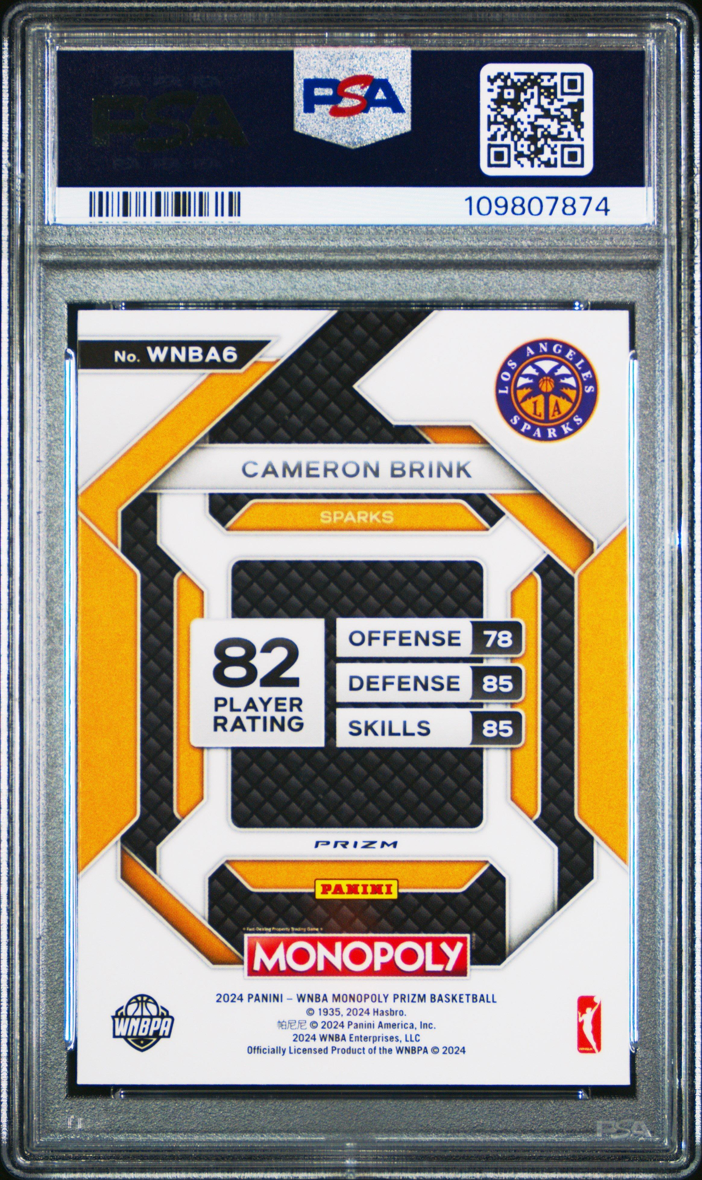2024 Panini Prizm Monopoly Wnba Insert 6 Cameron Brink Red Classic Icon PSA 10