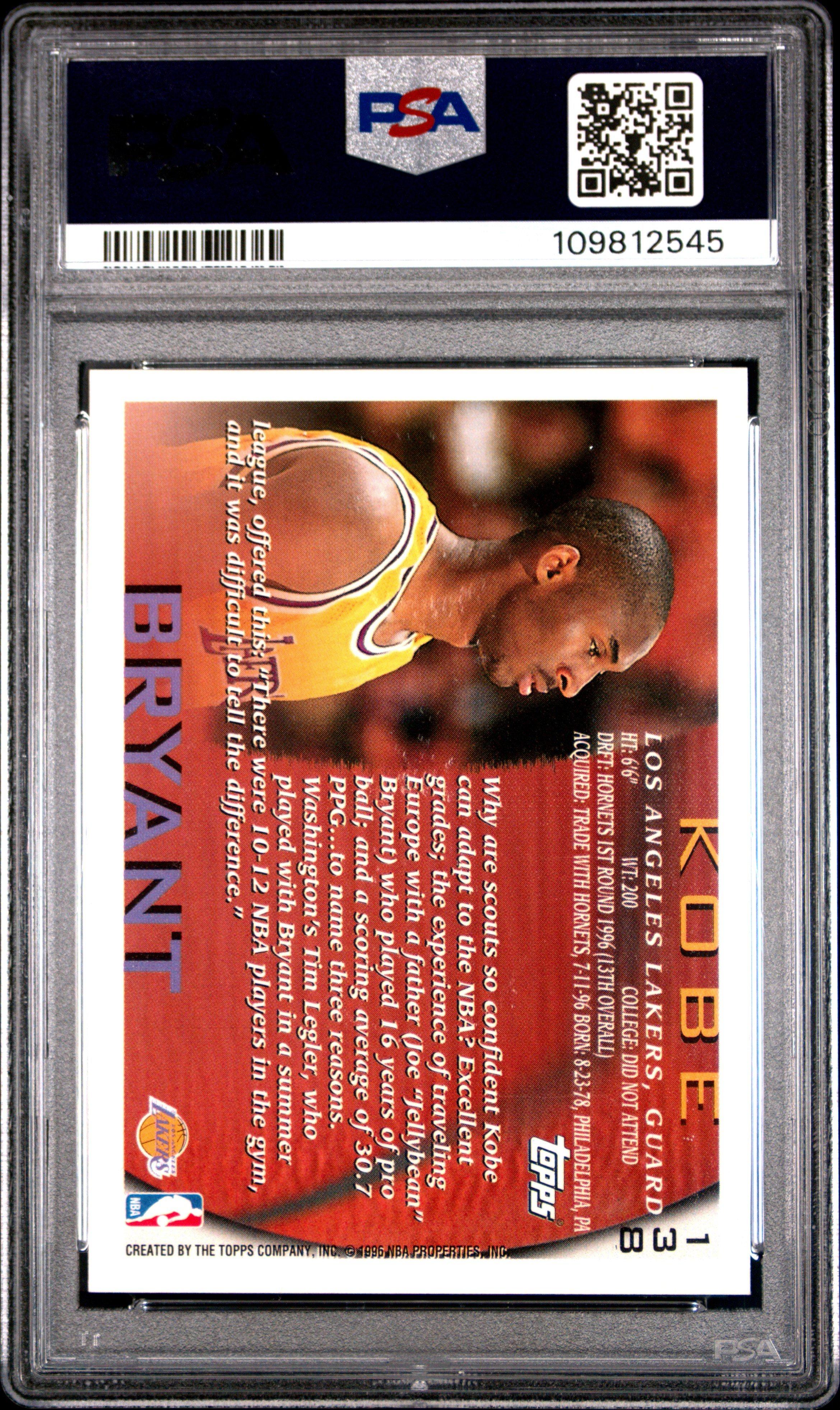 1996 Topps 138 Kobe Bryant PSA