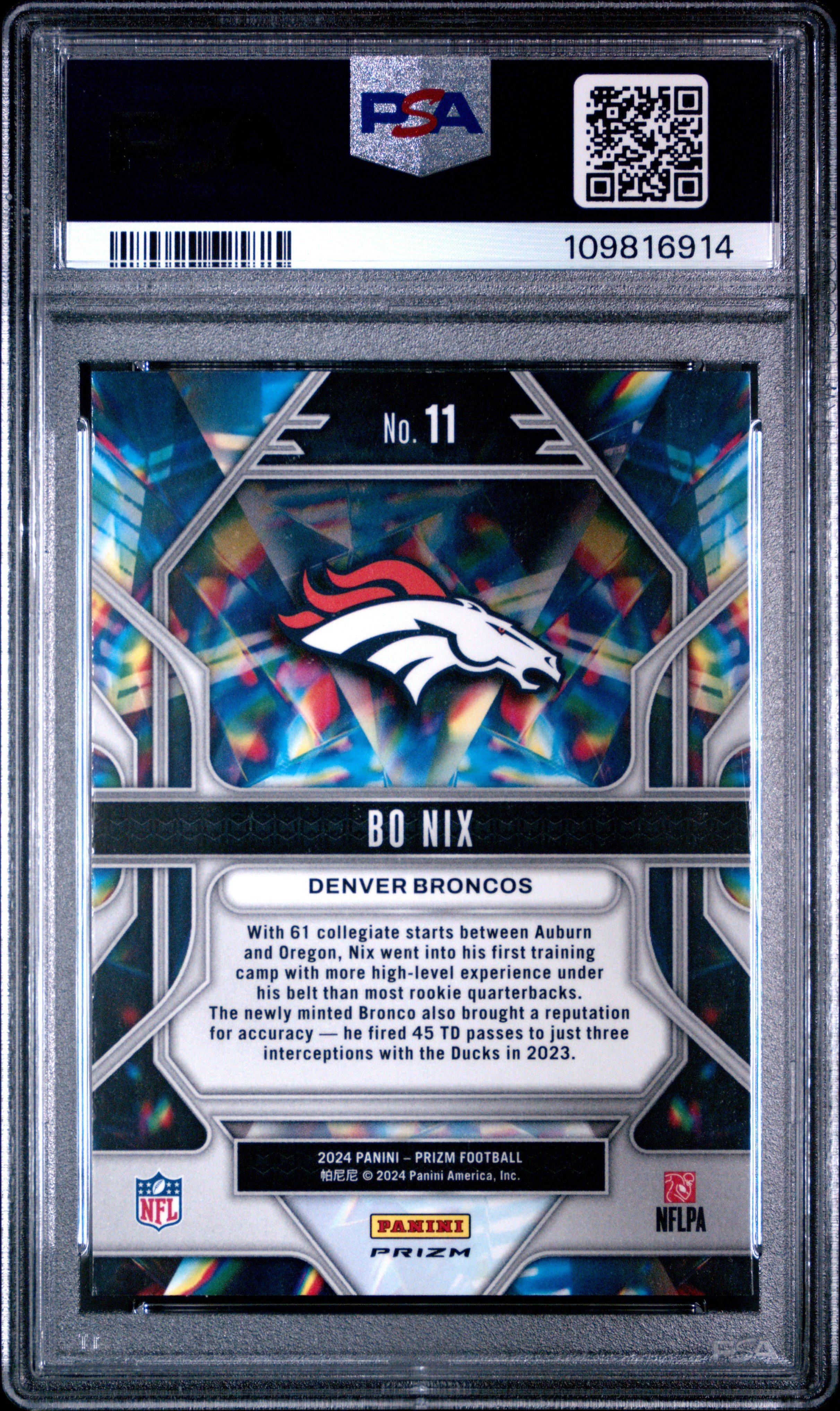 2024 Panini Prizm Prizmatic 11 Bo Nix Green Prizm PSA 9 Graded