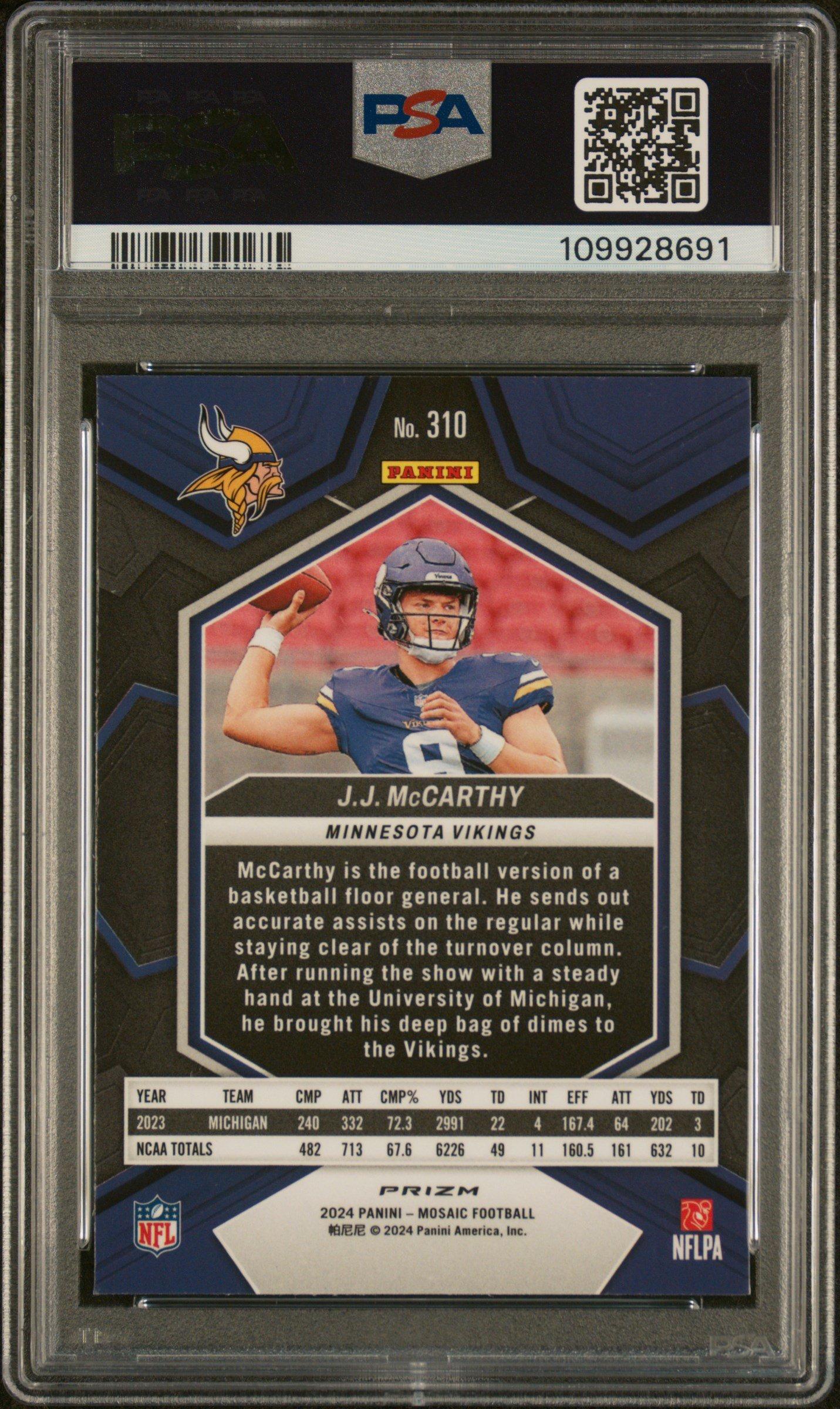 2024 Panini Mosaic 310 Jj Mccarthy Mosaic PSA 9