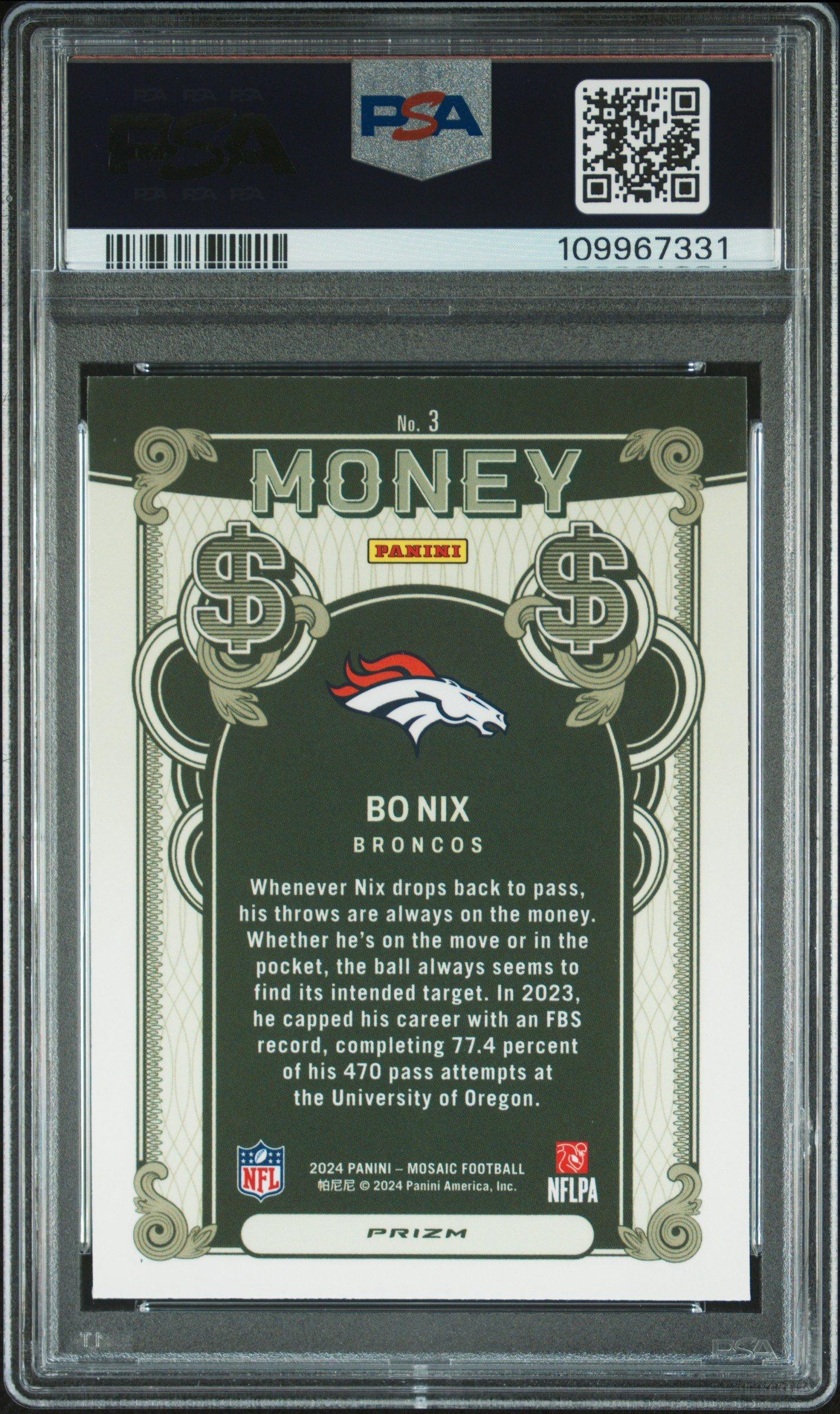 2024 Panini Mosaic Money 3 Bo Nix PSA 10 Graded Card | GameStop