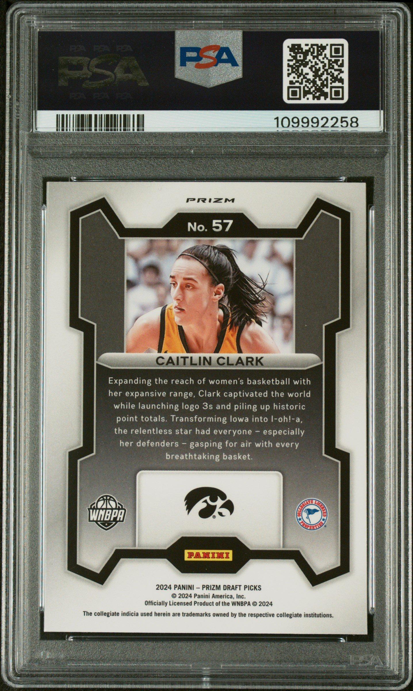 2024 Panini Prizm Draft Picks 57 Caitlin Clark Purple Wave PSA 10