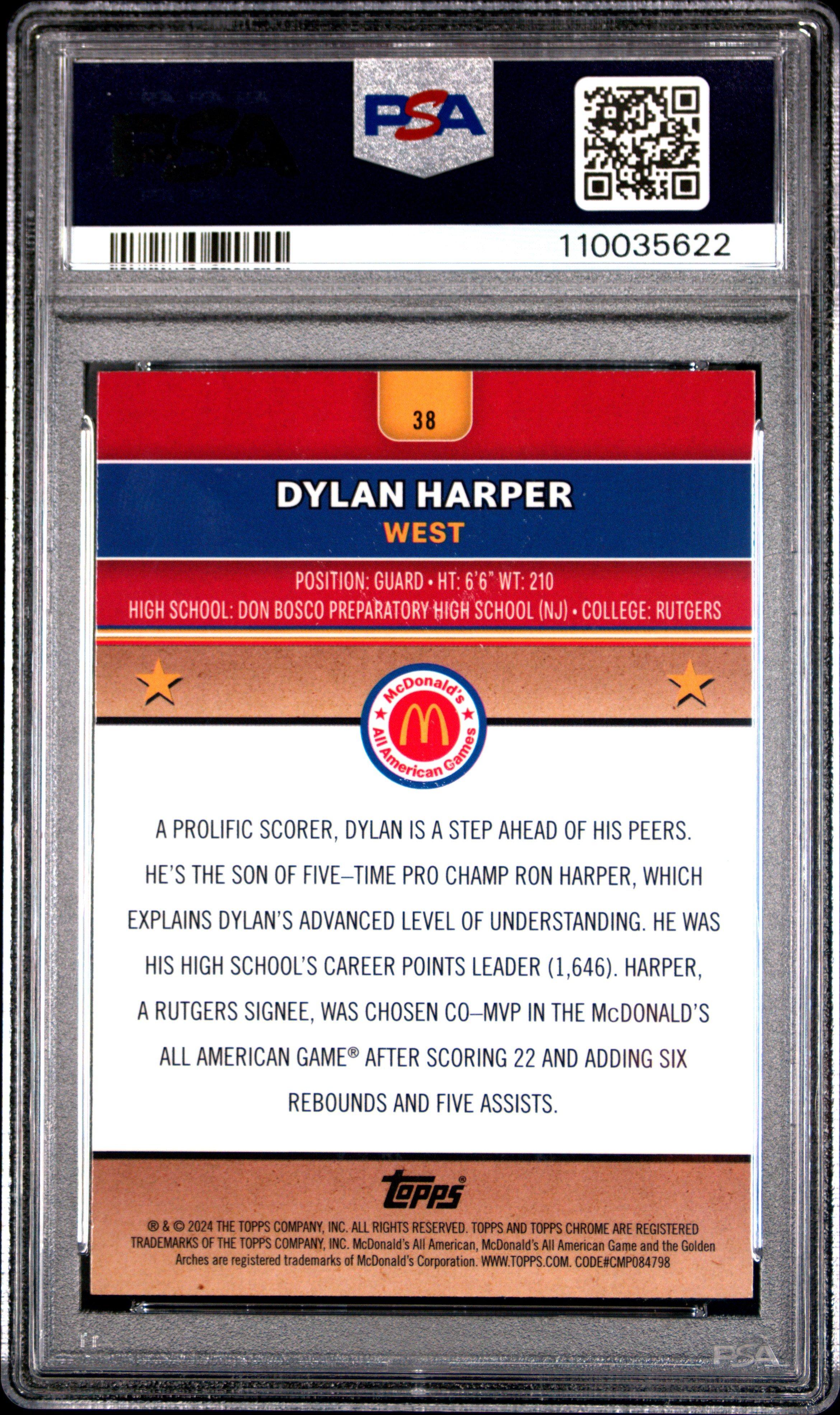 2024 Topps Chrome Mcdonald's All American 38 Dylan Harper PSA 10