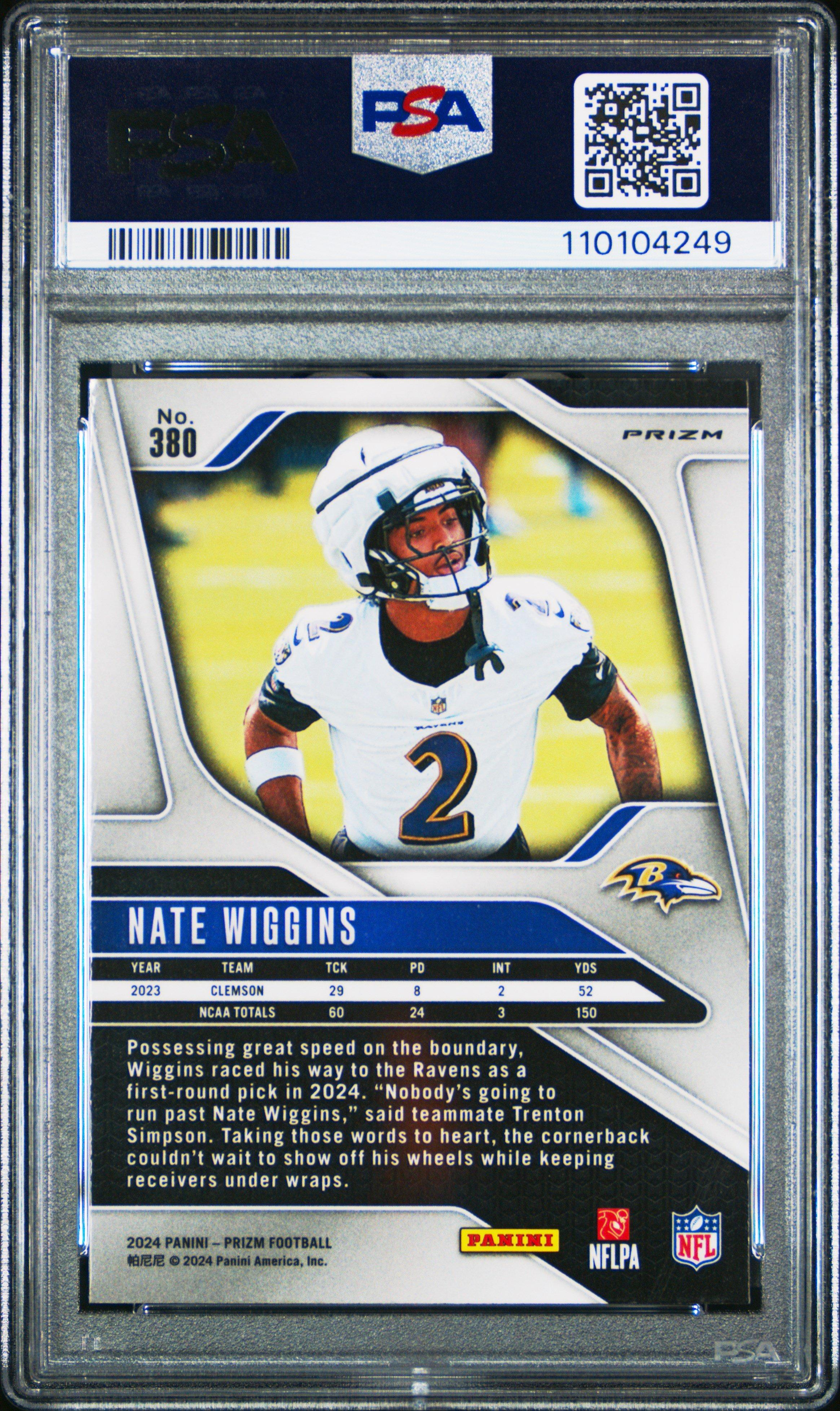 2024 Panini Prizm 380 Nate Wiggins White Sparkle PSA 10 Graded