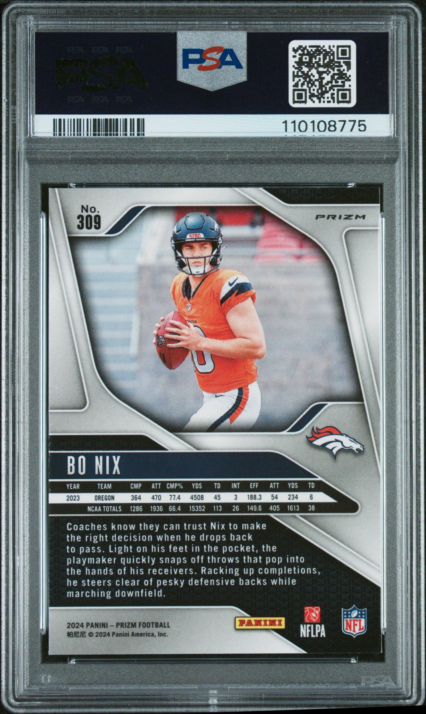 2024 Panini Prizm 309 Bo Nix Red/white/blue Prizm PSA 9