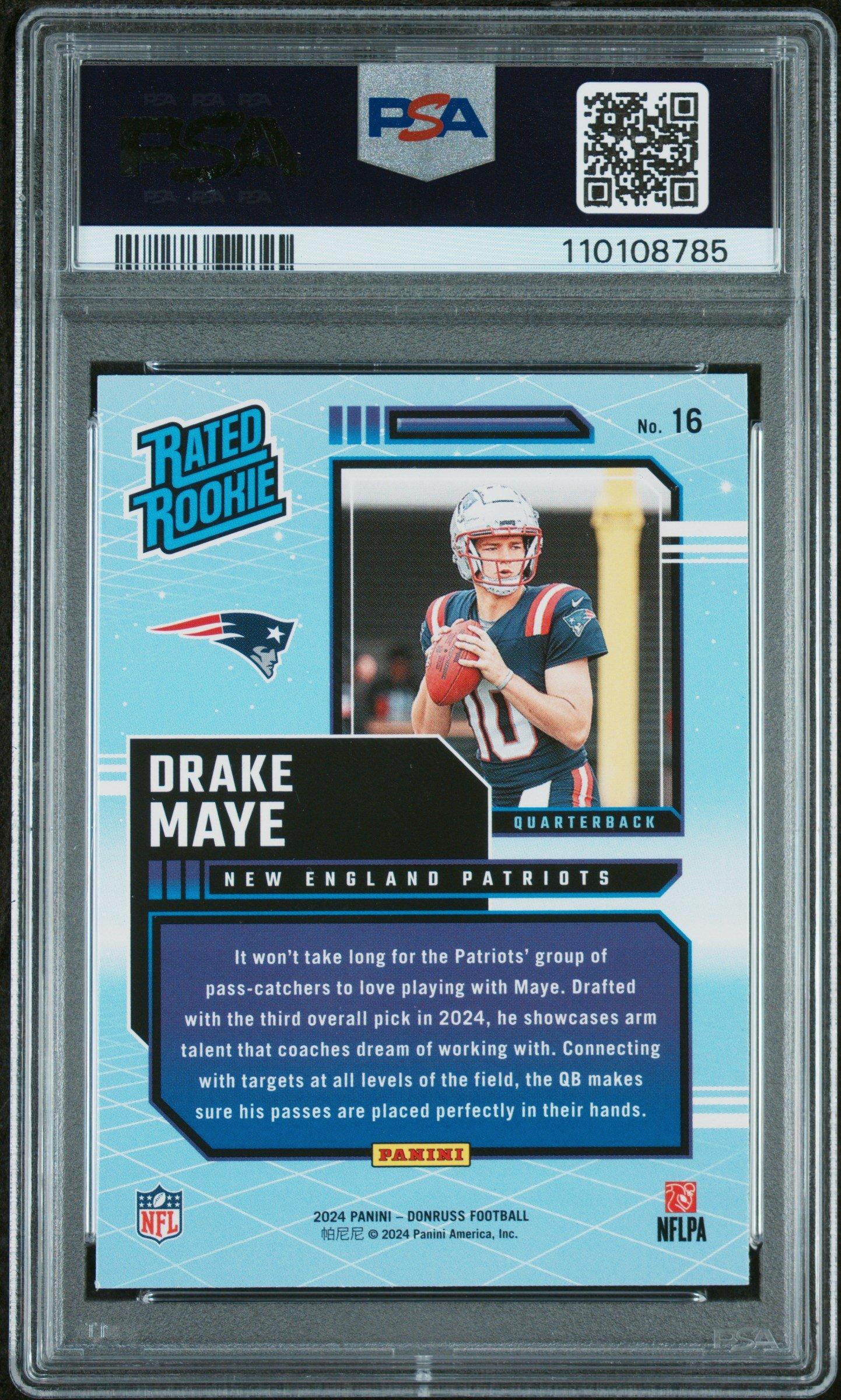 2024 Panini Donruss Rated Rookies Retro 16 Drake Maye PSA 10