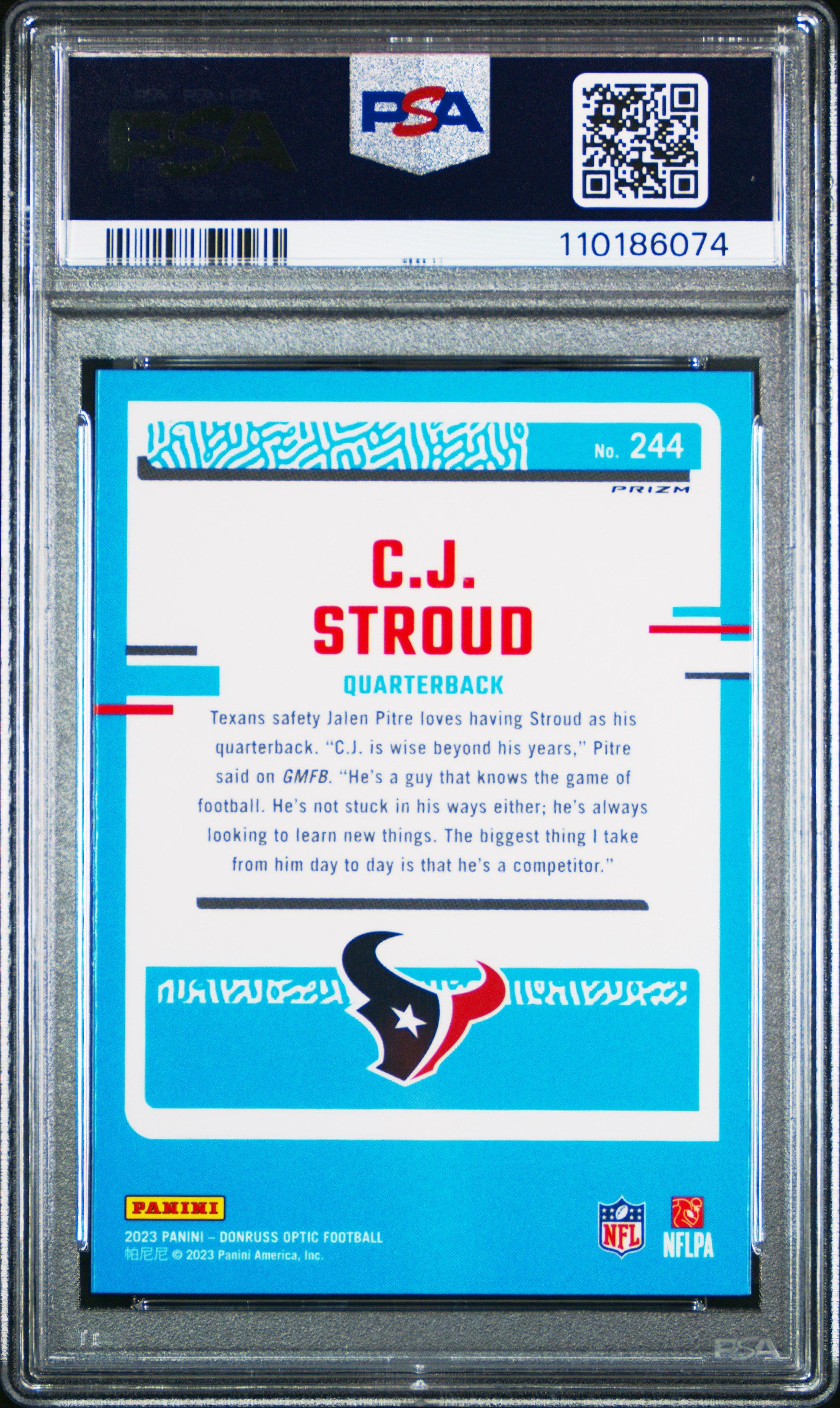 2023 Panini Donruss Optic 244 Cj Stroud Green Velocity PSA
